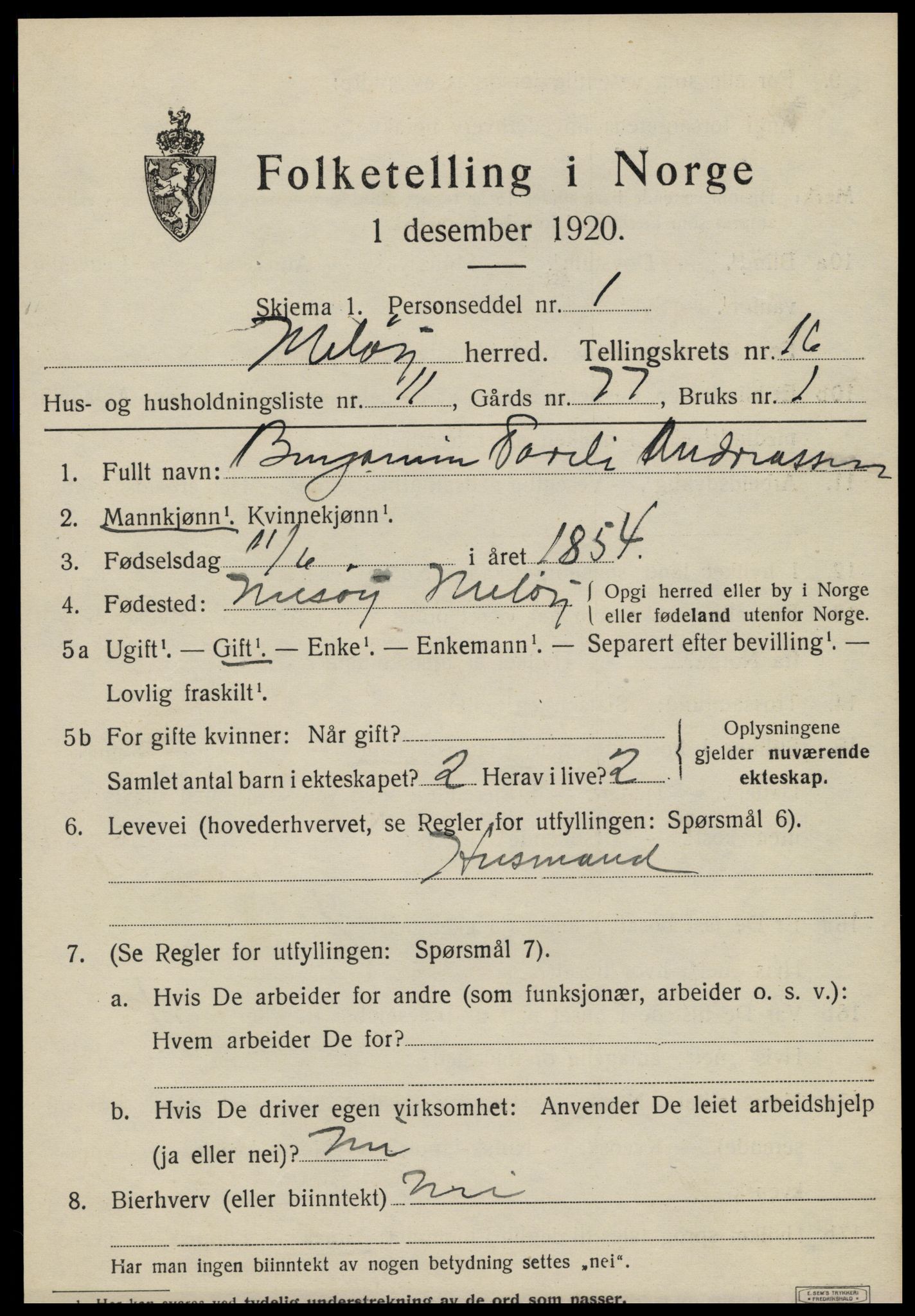 SAT, 1920 census for Meløy, 1920, p. 10385