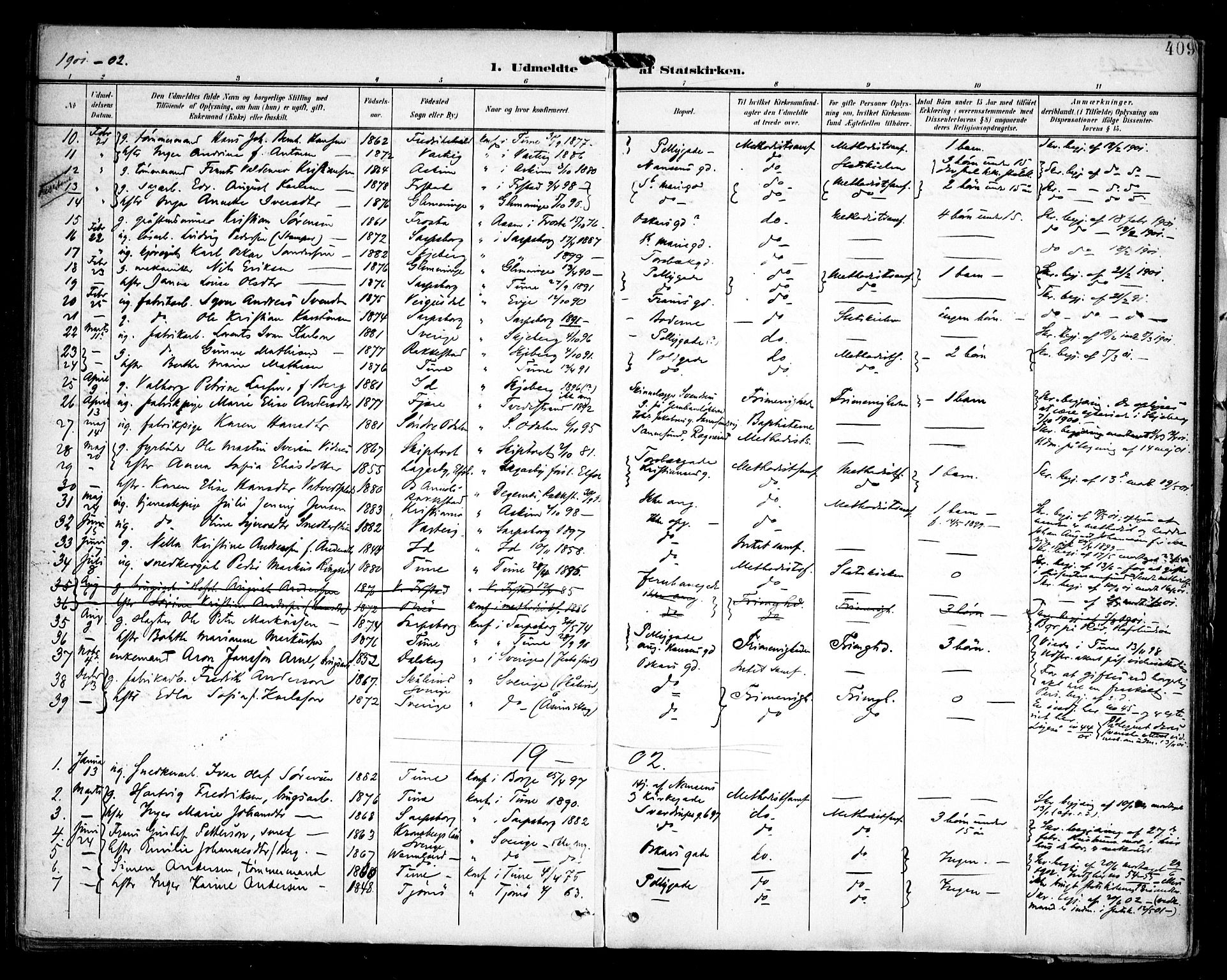 Sarpsborg prestekontor Kirkebøker, SAO/A-2006/F/Fa/L0006: Parish register (official) no. 6, 1900-1909, p. 409