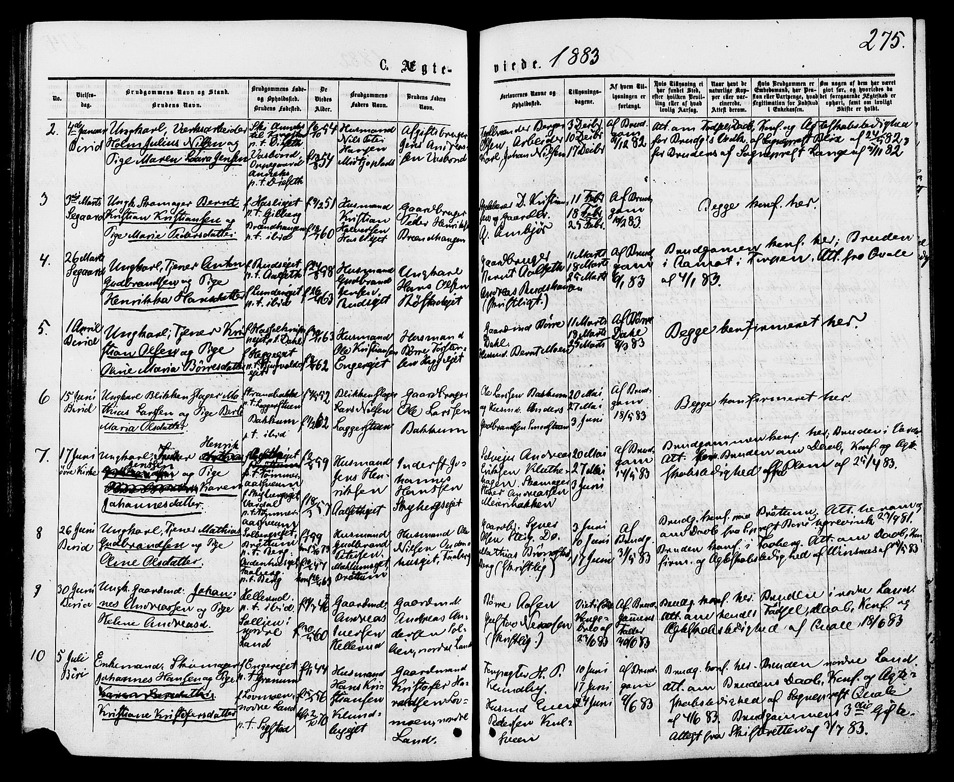 Biri prestekontor, SAH/PREST-096/H/Ha/Haa/L0006: Parish register (official) no. 6, 1877-1886, p. 275