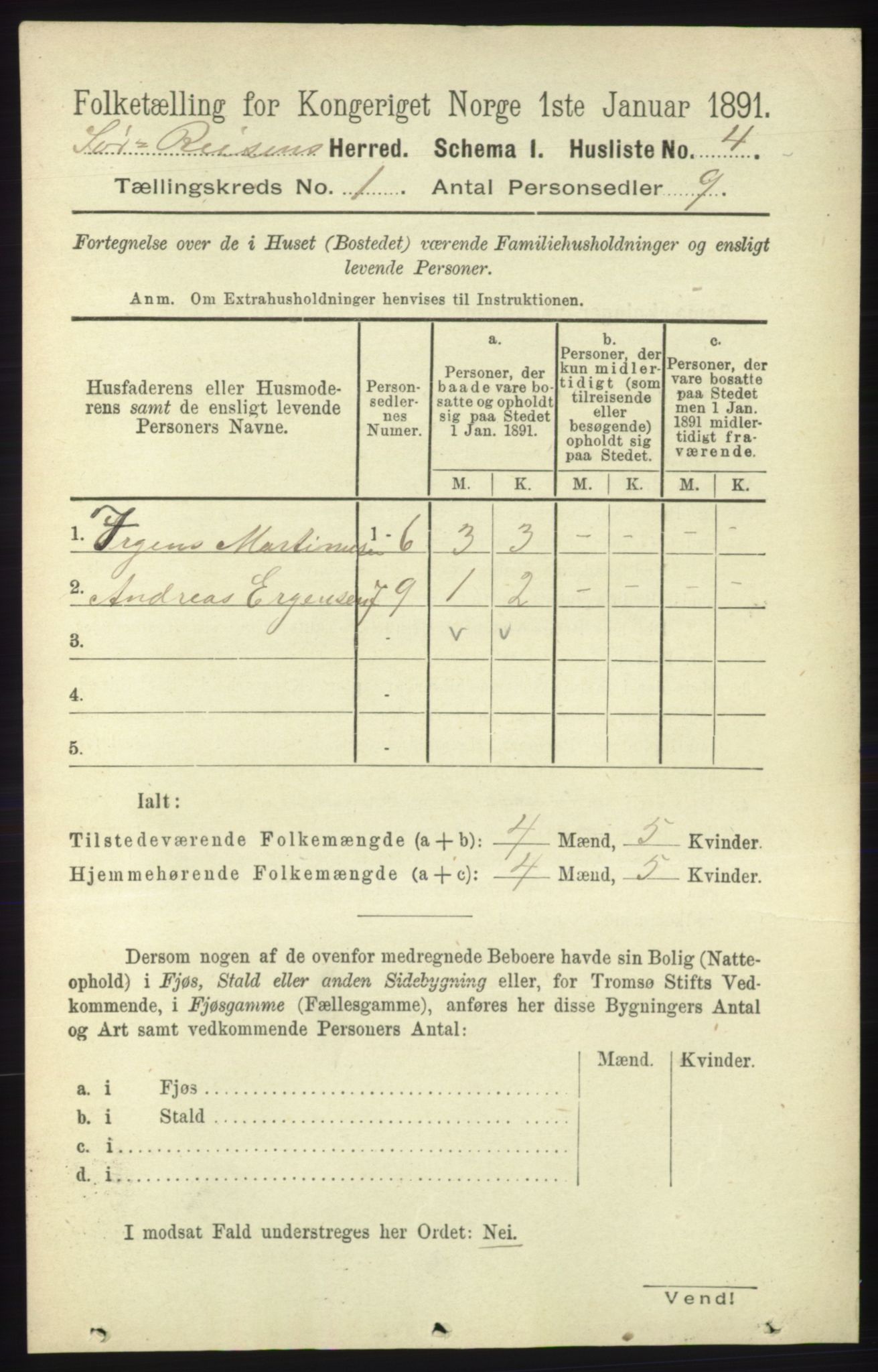RA, 1891 census for 1925 Sørreisa, 1891, p. 22