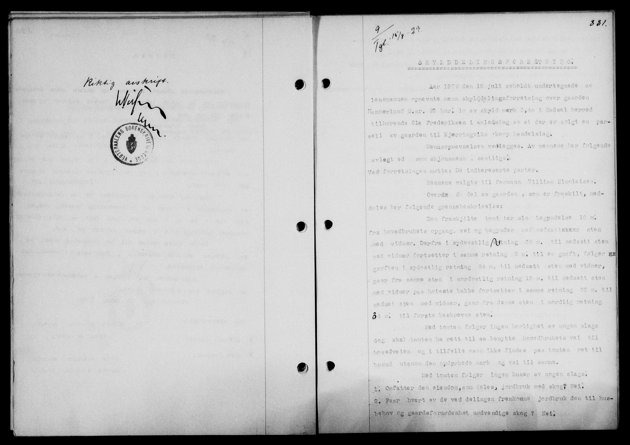 Vesterålen sorenskriveri, SAT/A-4180/1/2/2Ca/L0049: Mortgage book no. 42, 1929-1929, Deed date: 15.08.1929