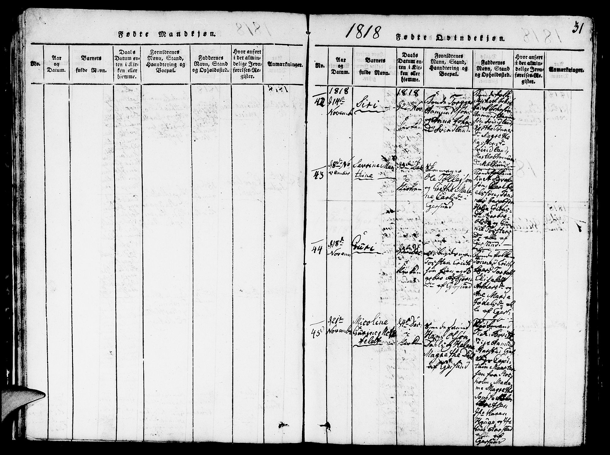 Eigersund sokneprestkontor, AV/SAST-A-101807/S09/L0001: Parish register (copy) no. B 1, 1815-1827, p. 31