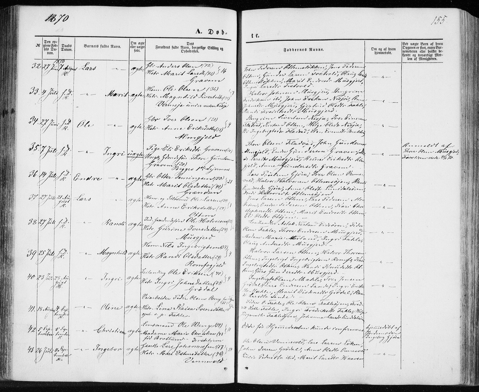 Ministerialprotokoller, klokkerbøker og fødselsregistre - Møre og Romsdal, AV/SAT-A-1454/590/L1013: Parish register (official) no. 590A05, 1847-1877, p. 155