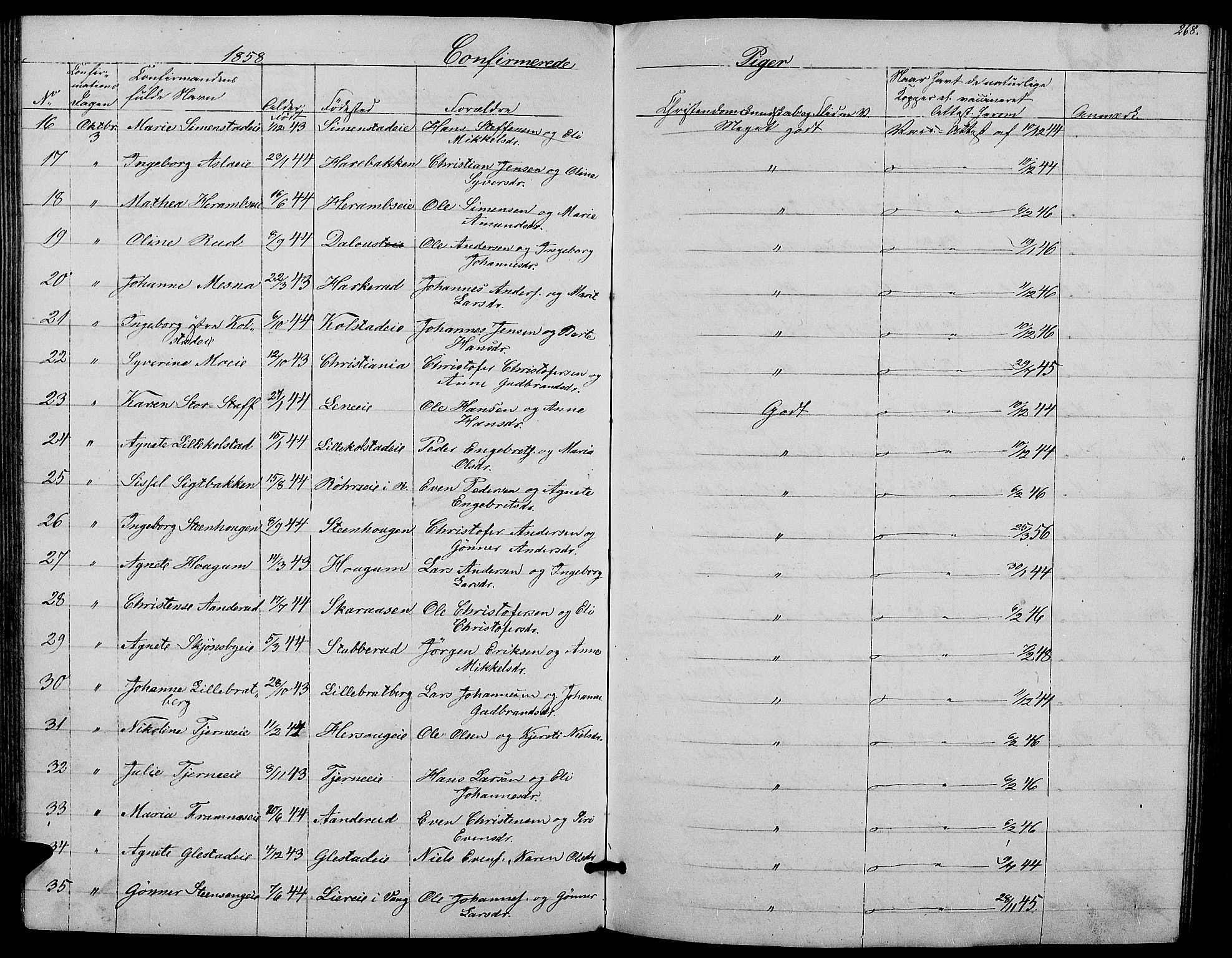 Ringsaker prestekontor, AV/SAH-PREST-014/L/La/L0006: Parish register (copy) no. 6, 1851-1860, p. 268