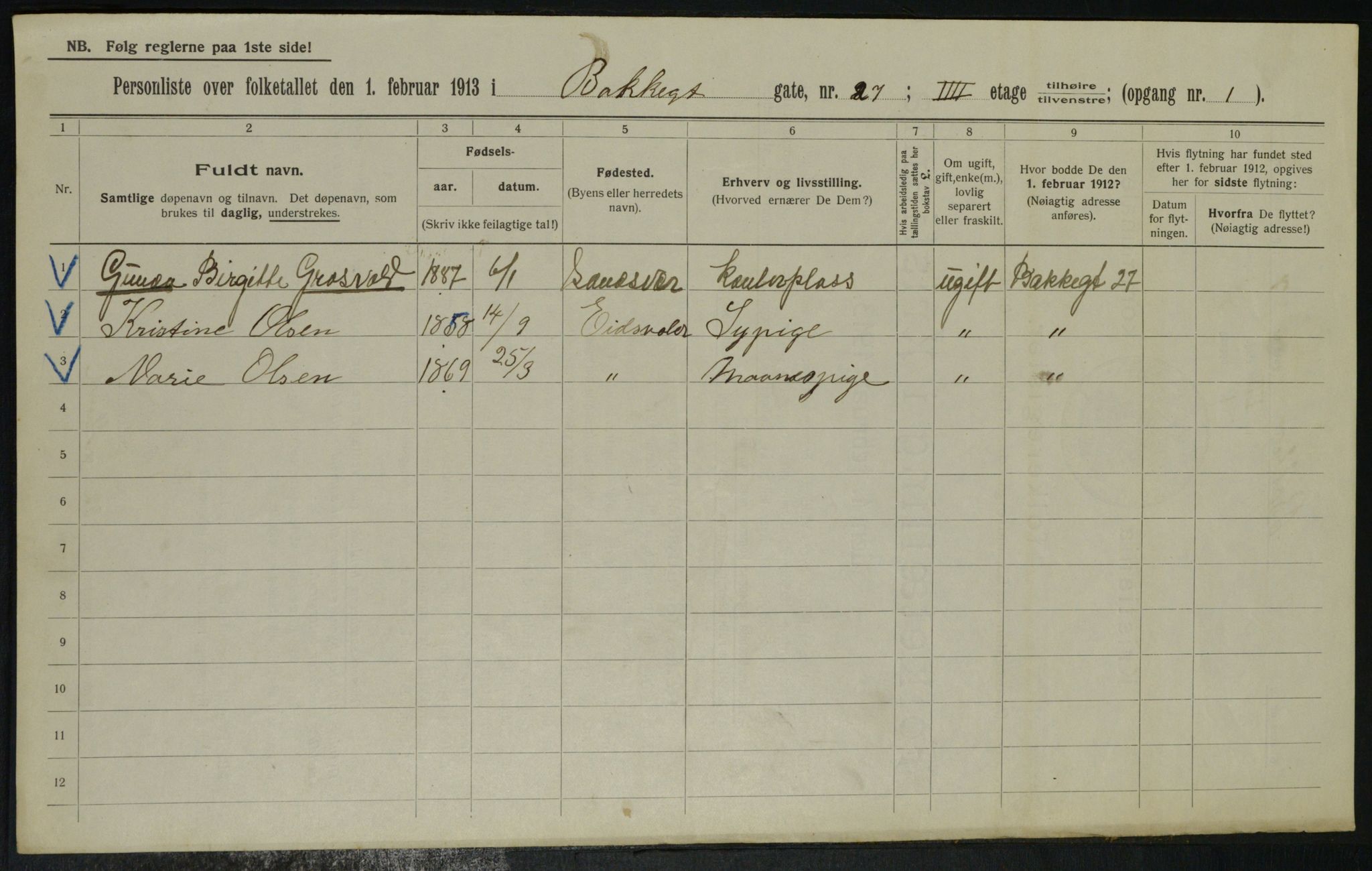 OBA, Municipal Census 1913 for Kristiania, 1913, p. 2900