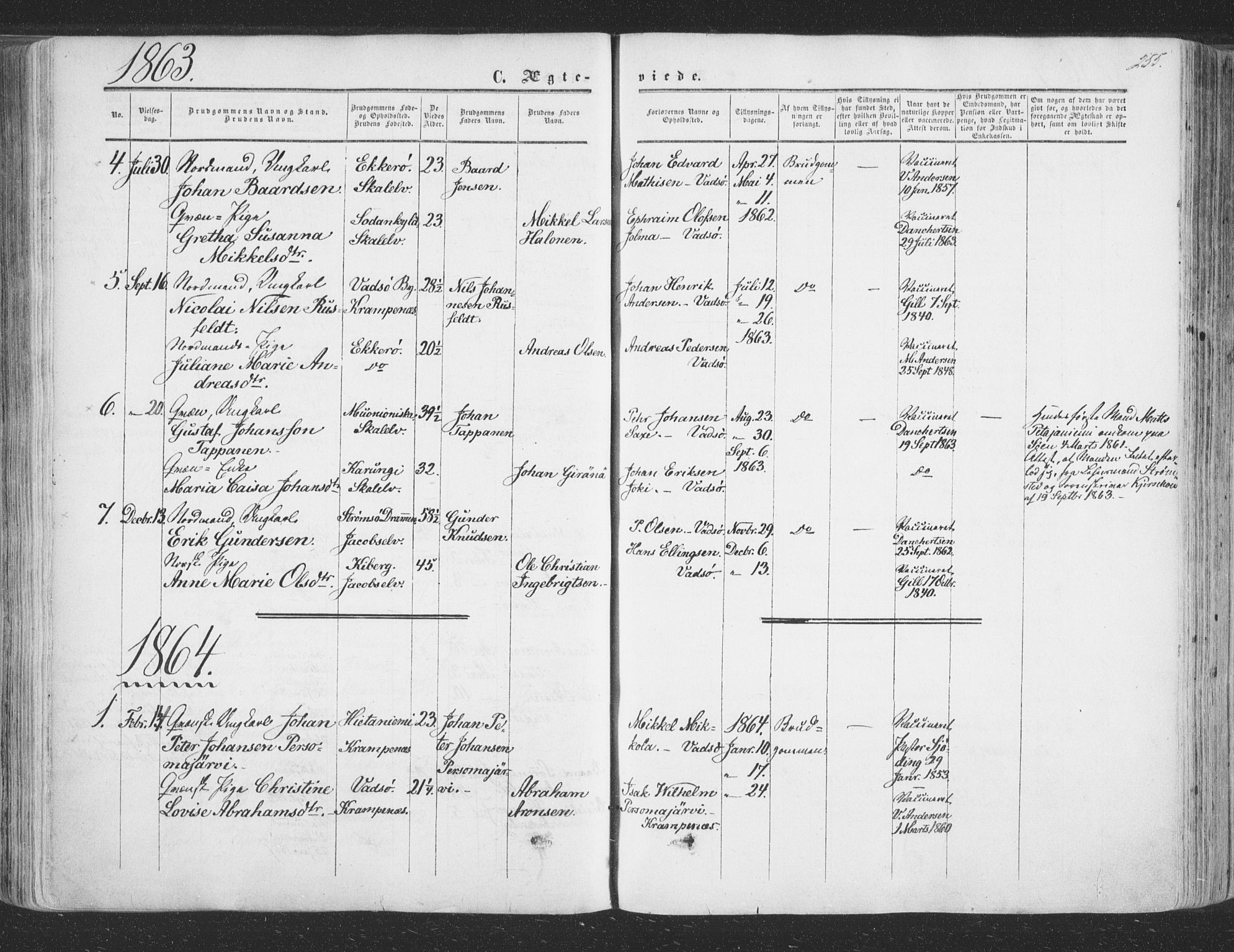 Vadsø sokneprestkontor, AV/SATØ-S-1325/H/Ha/L0004kirke: Parish register (official) no. 4, 1854-1880, p. 255