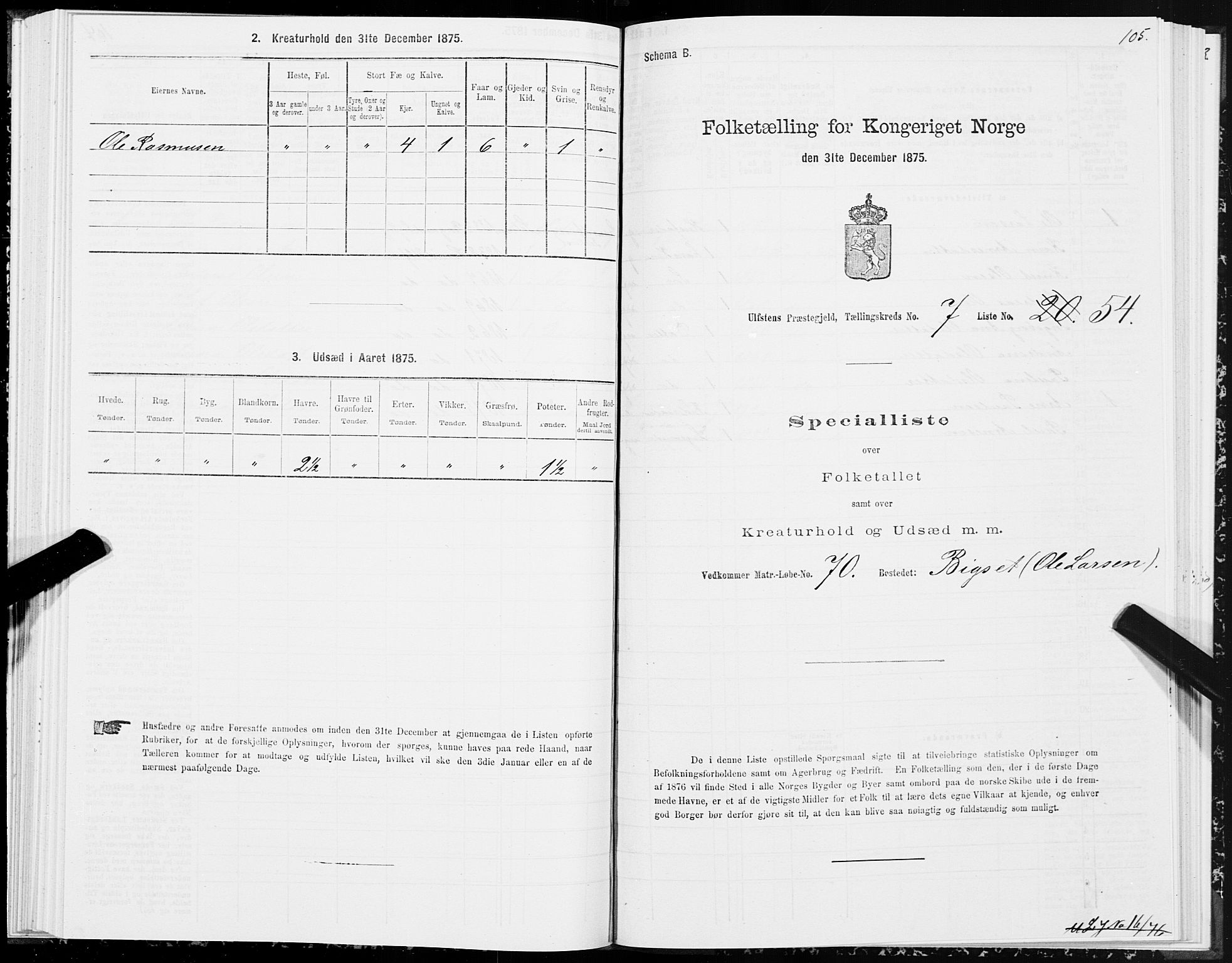 SAT, 1875 census for 1516P Ulstein, 1875, p. 3105