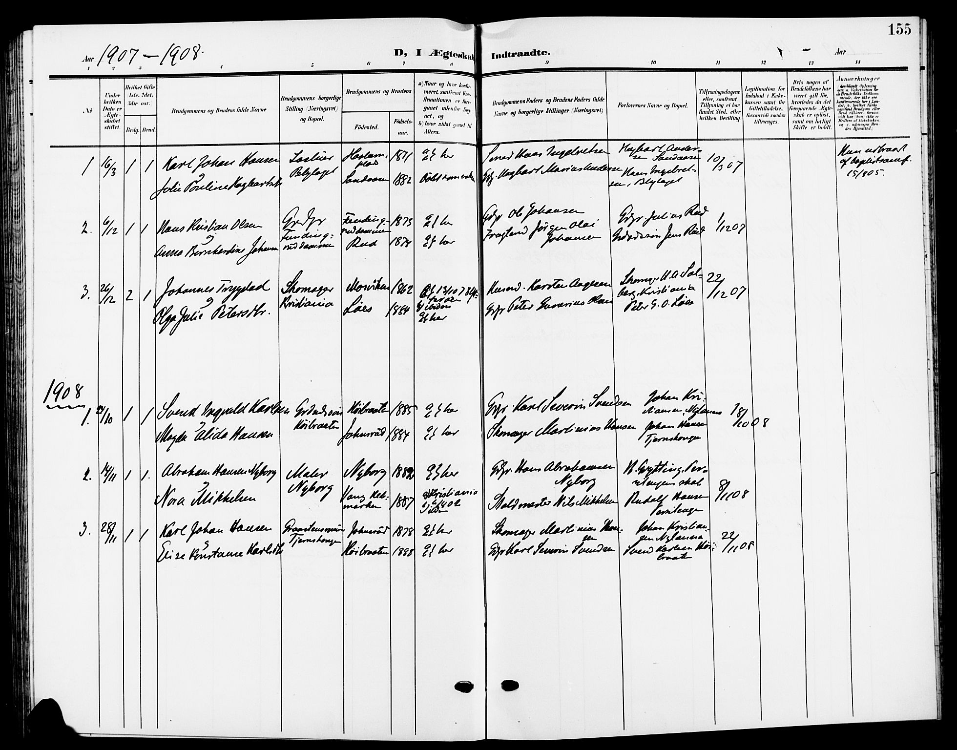 Nesodden prestekontor Kirkebøker, SAO/A-10013/G/Ga/L0002: Parish register (copy) no. I 2, 1905-1924, p. 155