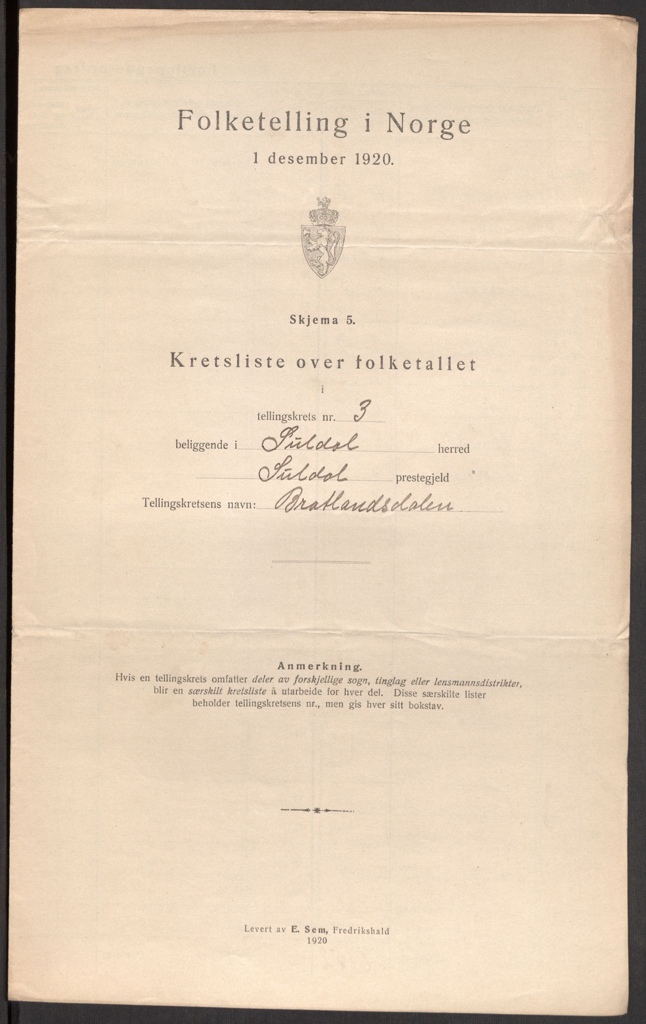 SAST, 1920 census for Suldal, 1920, p. 13