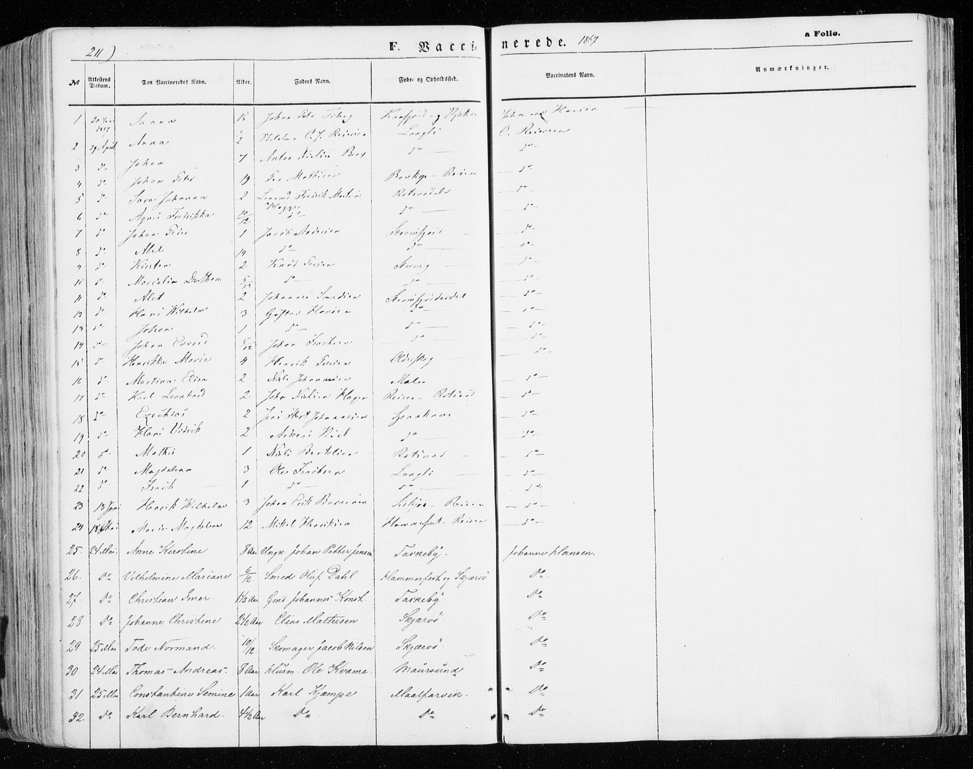 Skjervøy sokneprestkontor, SATØ/S-1300/H/Ha/Haa/L0007kirke: Parish register (official) no. 7, 1860-1870, p. 211