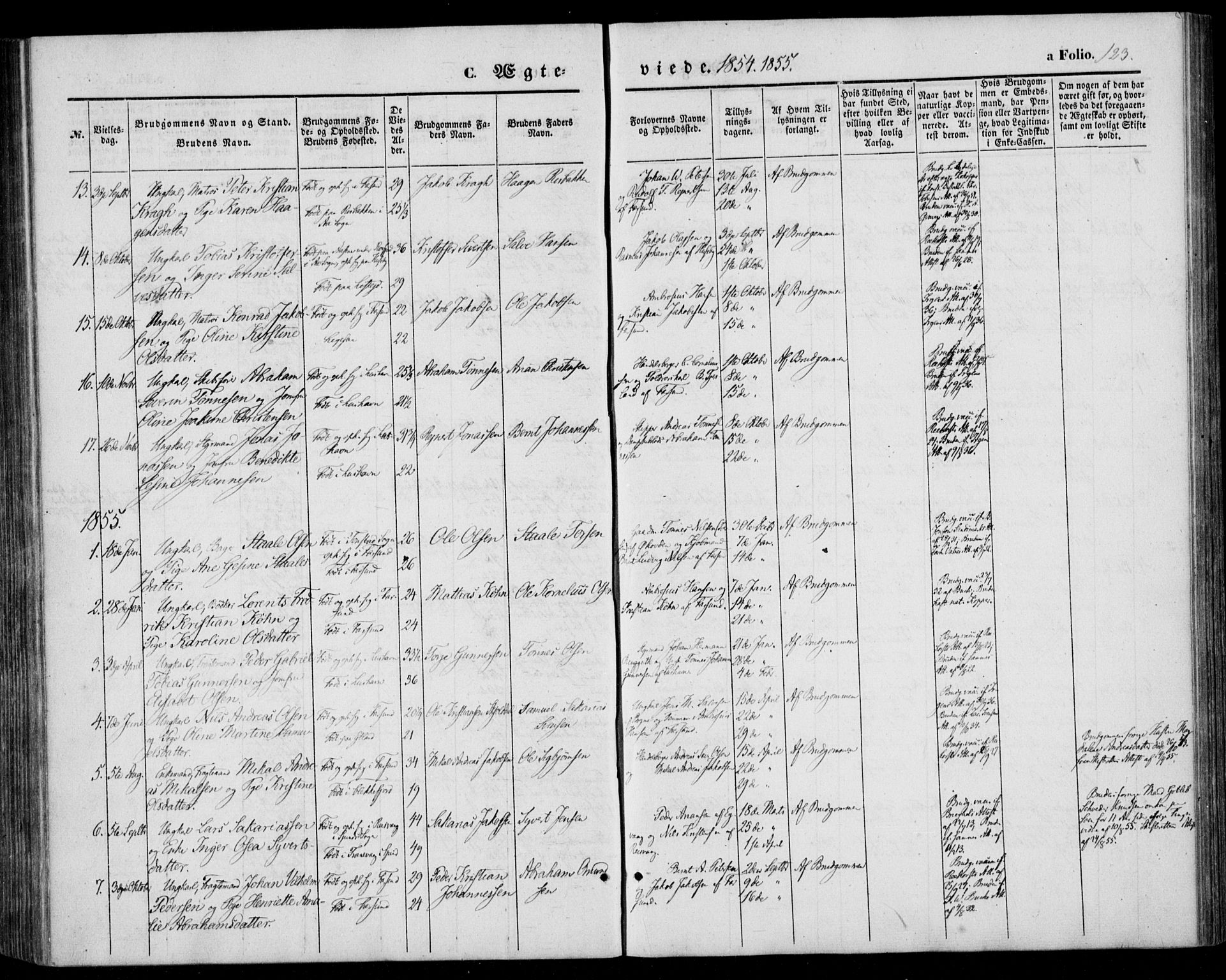 Farsund sokneprestkontor, AV/SAK-1111-0009/F/Fa/L0004: Parish register (official) no. A 4, 1847-1863, p. 123