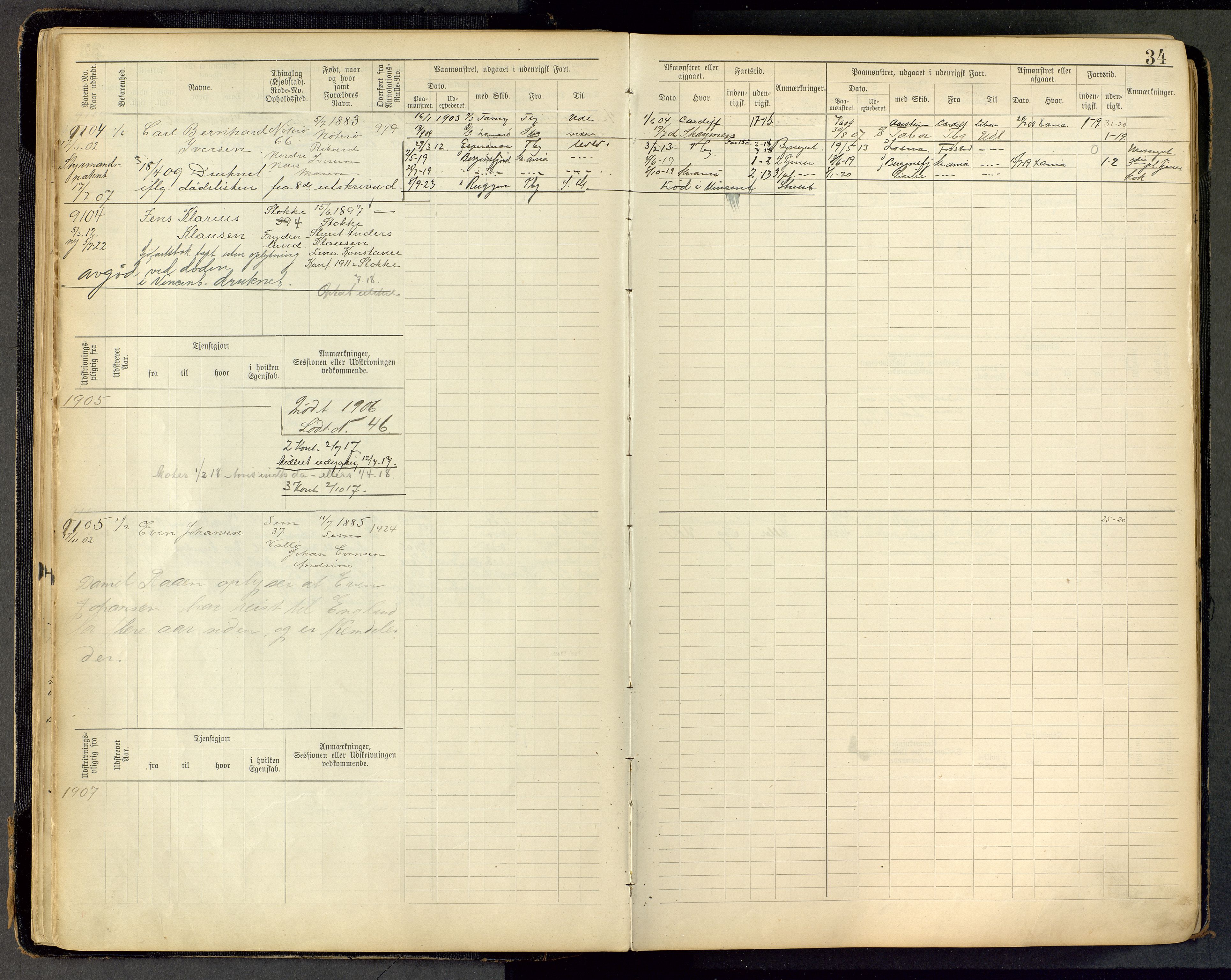 Tønsberg innrulleringskontor, AV/SAKO-A-786/F/Fc/Fca/L0011: Hovedrulle Patent nr. 9038-9992, 1900-1912, p. 34