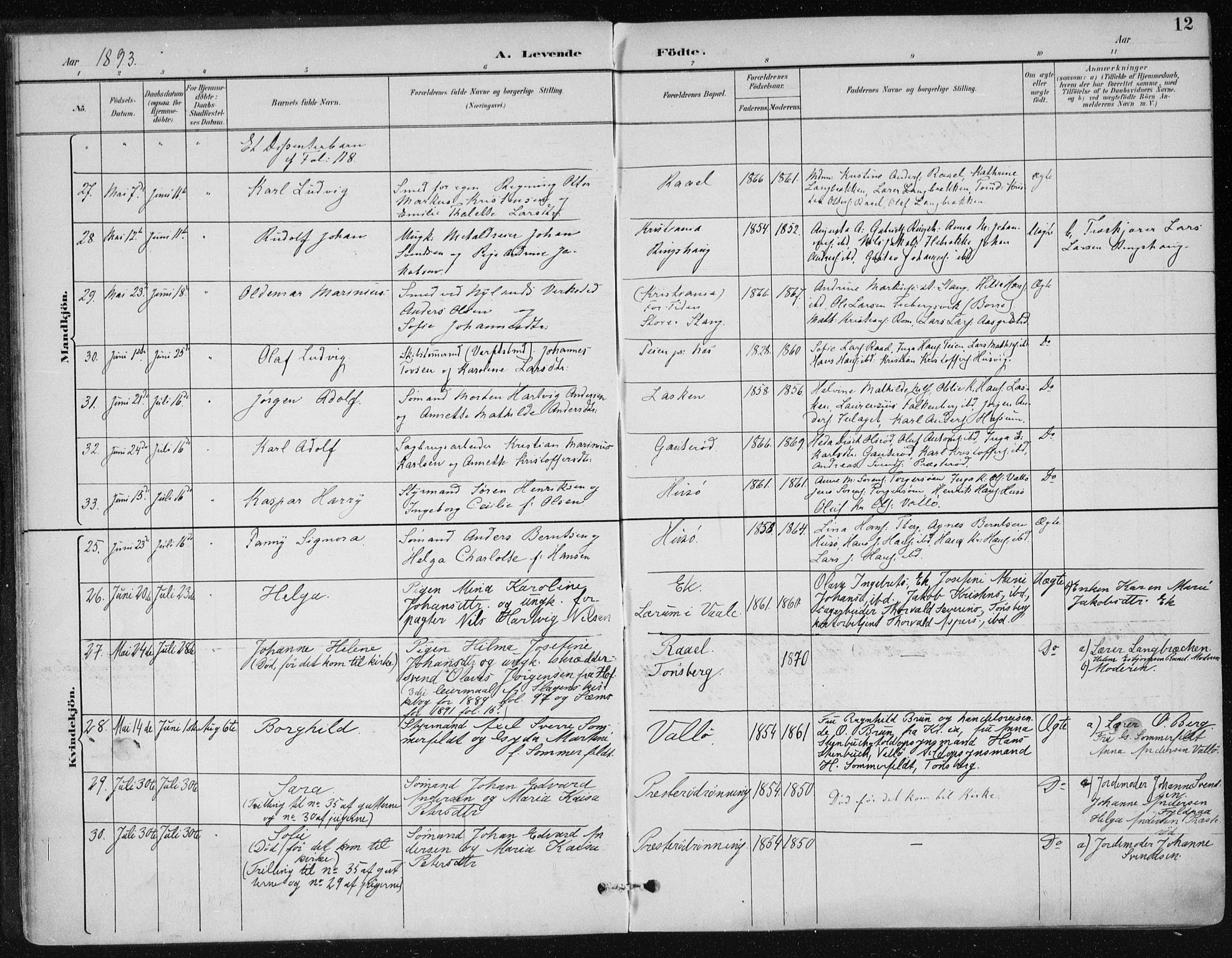 Sem kirkebøker, AV/SAKO-A-5/F/Fb/L0005: Parish register (official) no. II 5, 1892-1904, p. 12