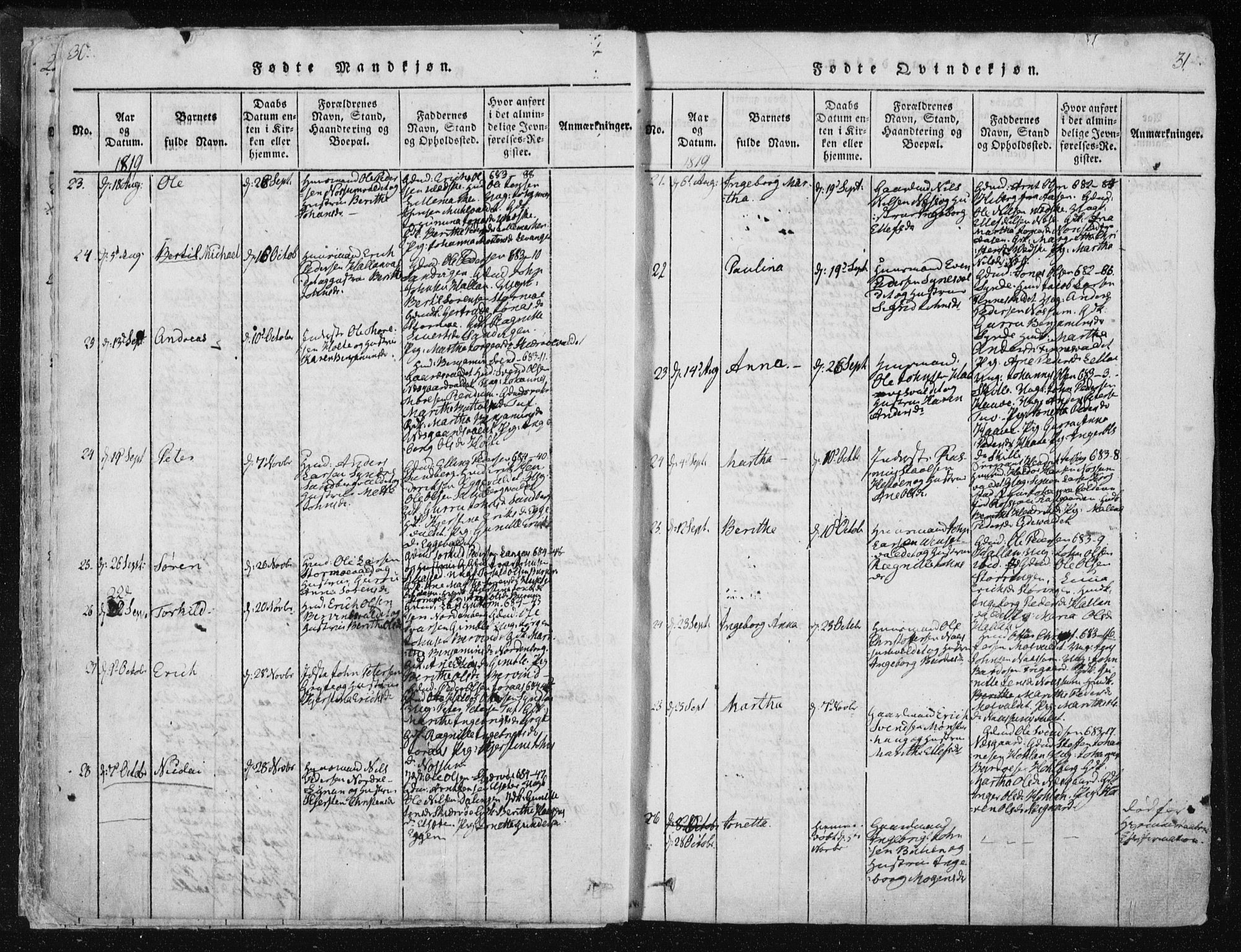 Ministerialprotokoller, klokkerbøker og fødselsregistre - Nord-Trøndelag, SAT/A-1458/717/L0148: Parish register (official) no. 717A04 /1, 1816-1825, p. 30-31
