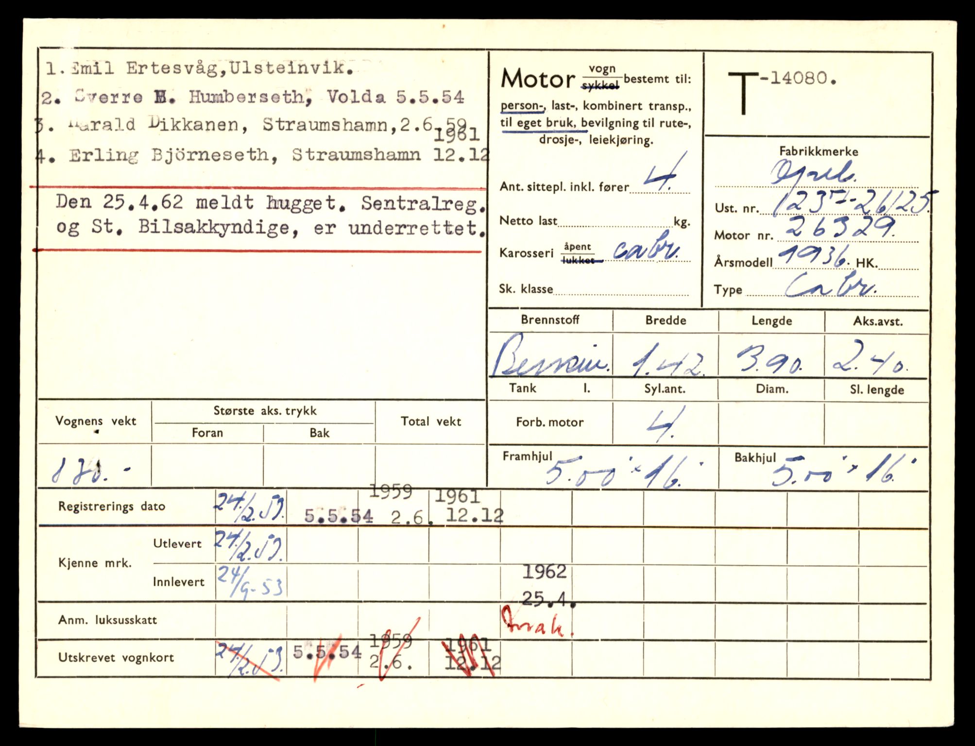 Møre og Romsdal vegkontor - Ålesund trafikkstasjon, AV/SAT-A-4099/F/Fe/L0043: Registreringskort for kjøretøy T 14080 - T 14204, 1927-1998, p. 3
