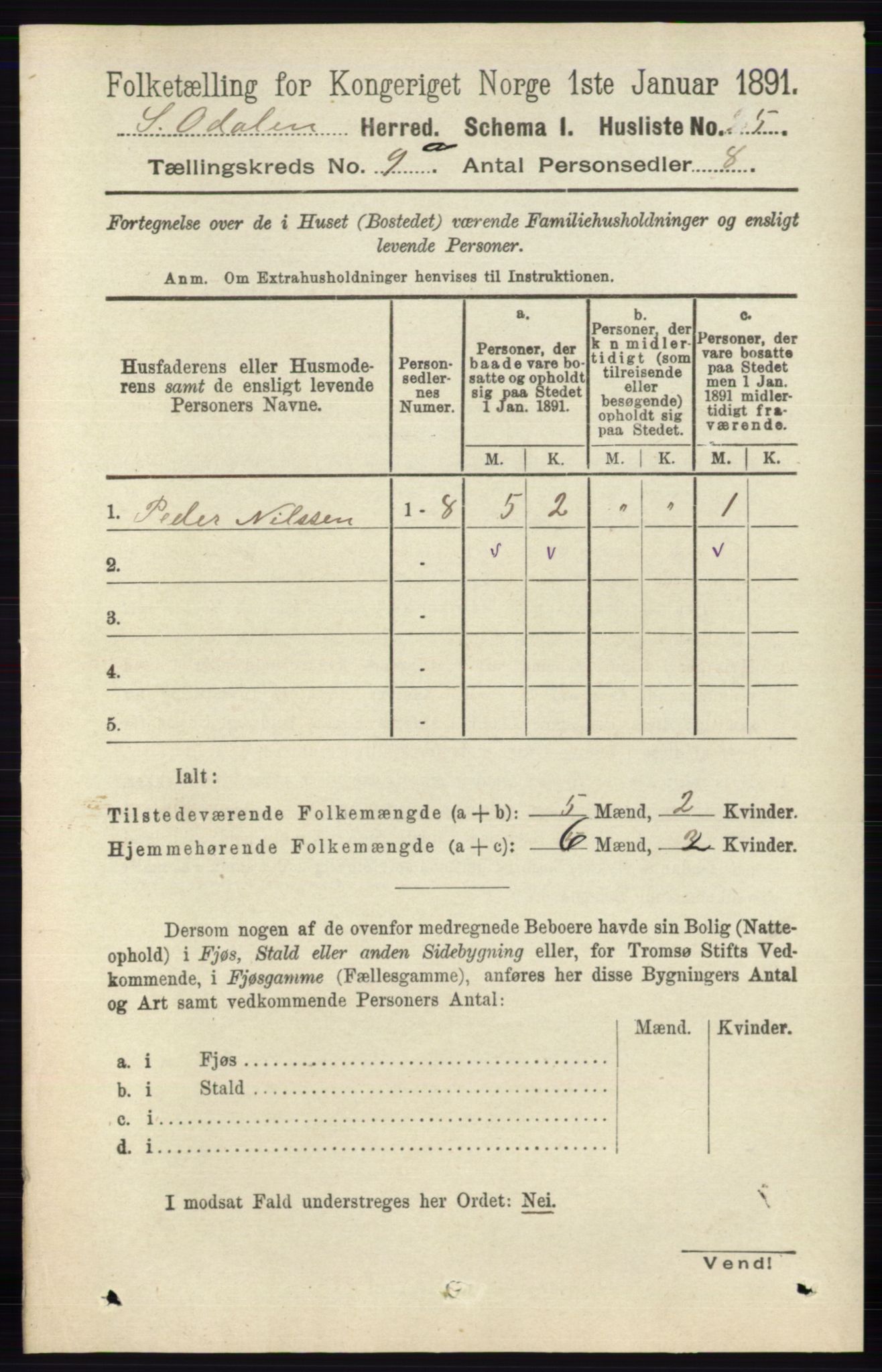 RA, 1891 census for 0419 Sør-Odal, 1891, p. 4065