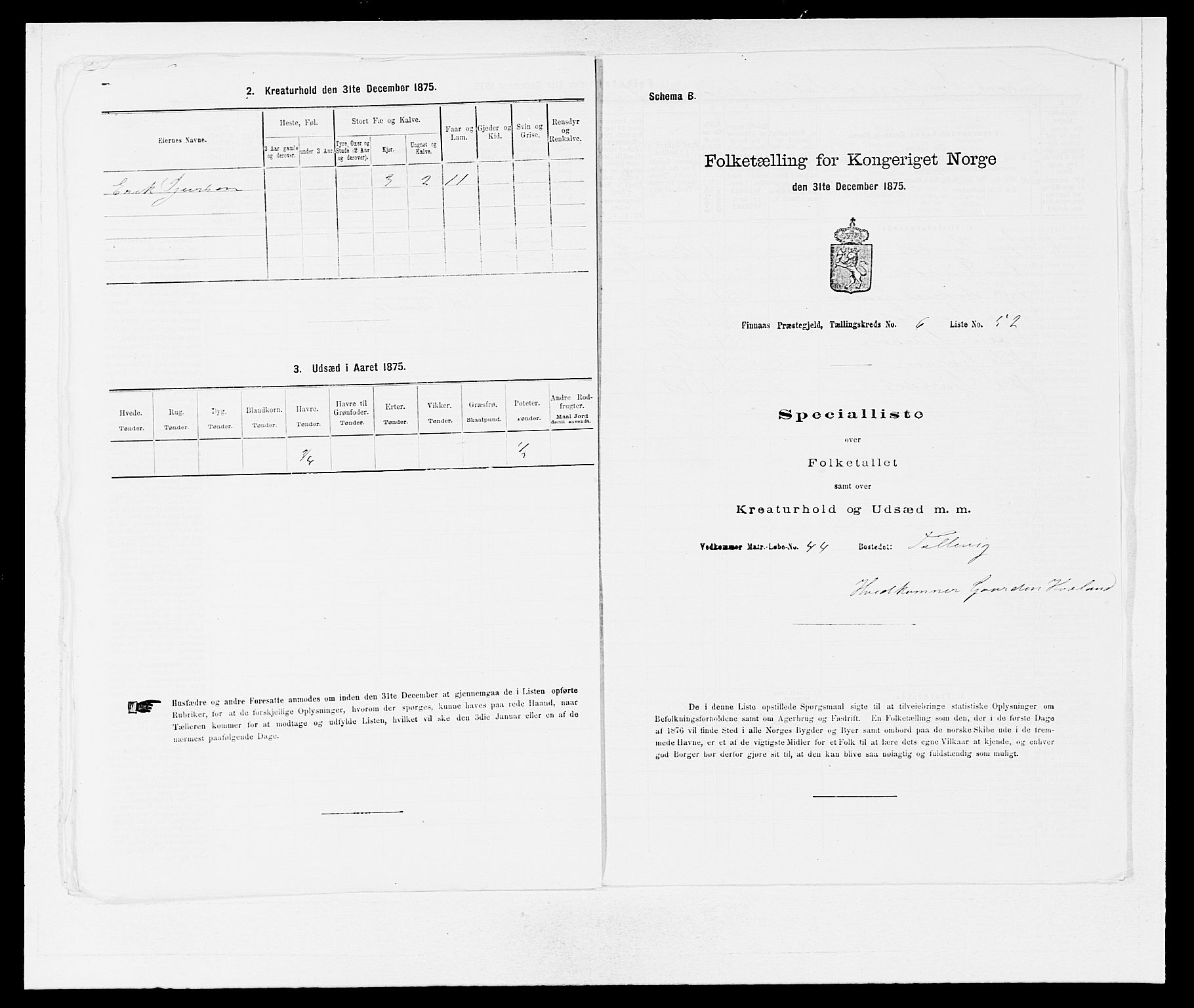 SAB, 1875 census for 1218P Finnås, 1875, p. 784