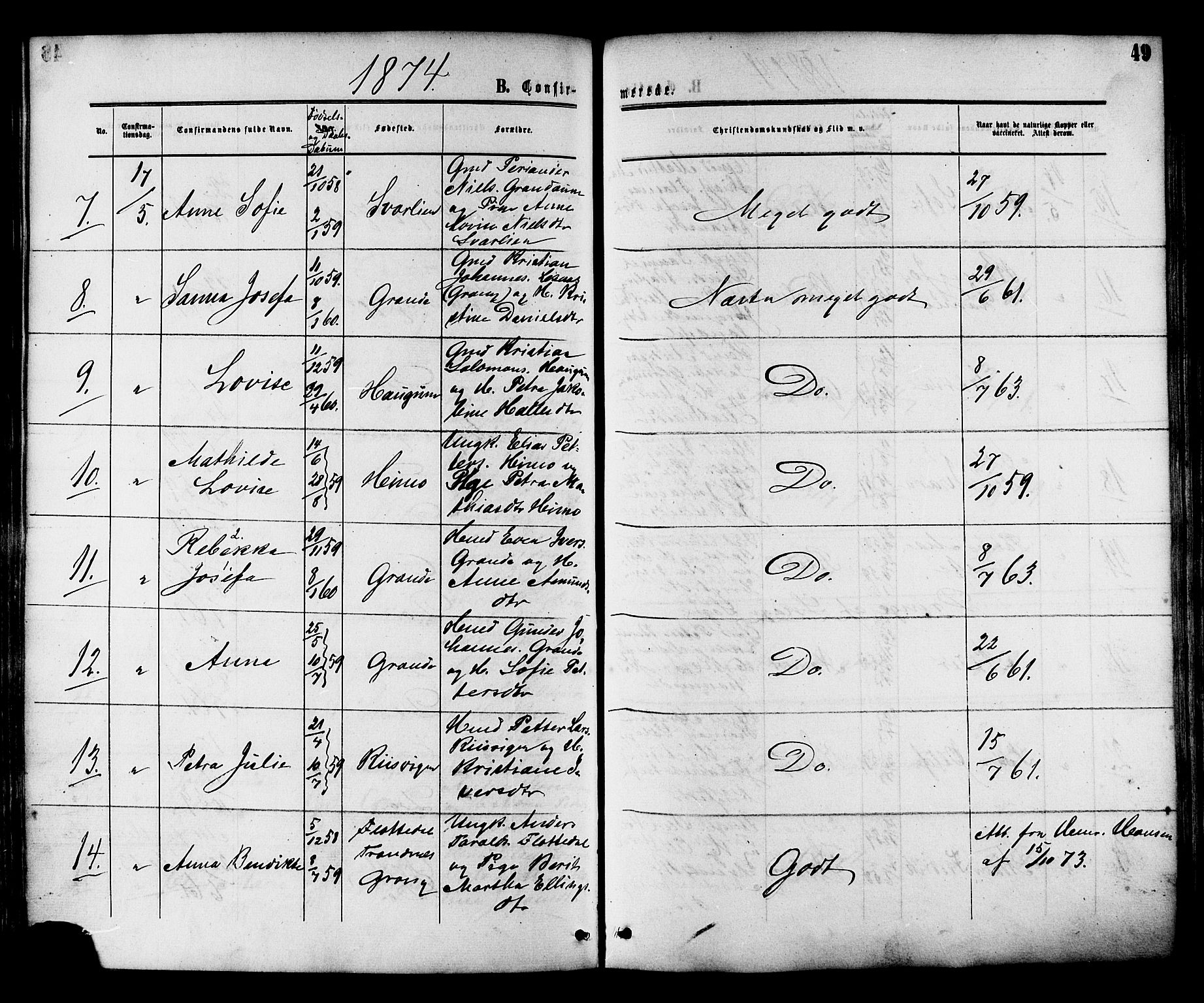 Ministerialprotokoller, klokkerbøker og fødselsregistre - Nord-Trøndelag, AV/SAT-A-1458/764/L0553: Parish register (official) no. 764A08, 1858-1880, p. 49