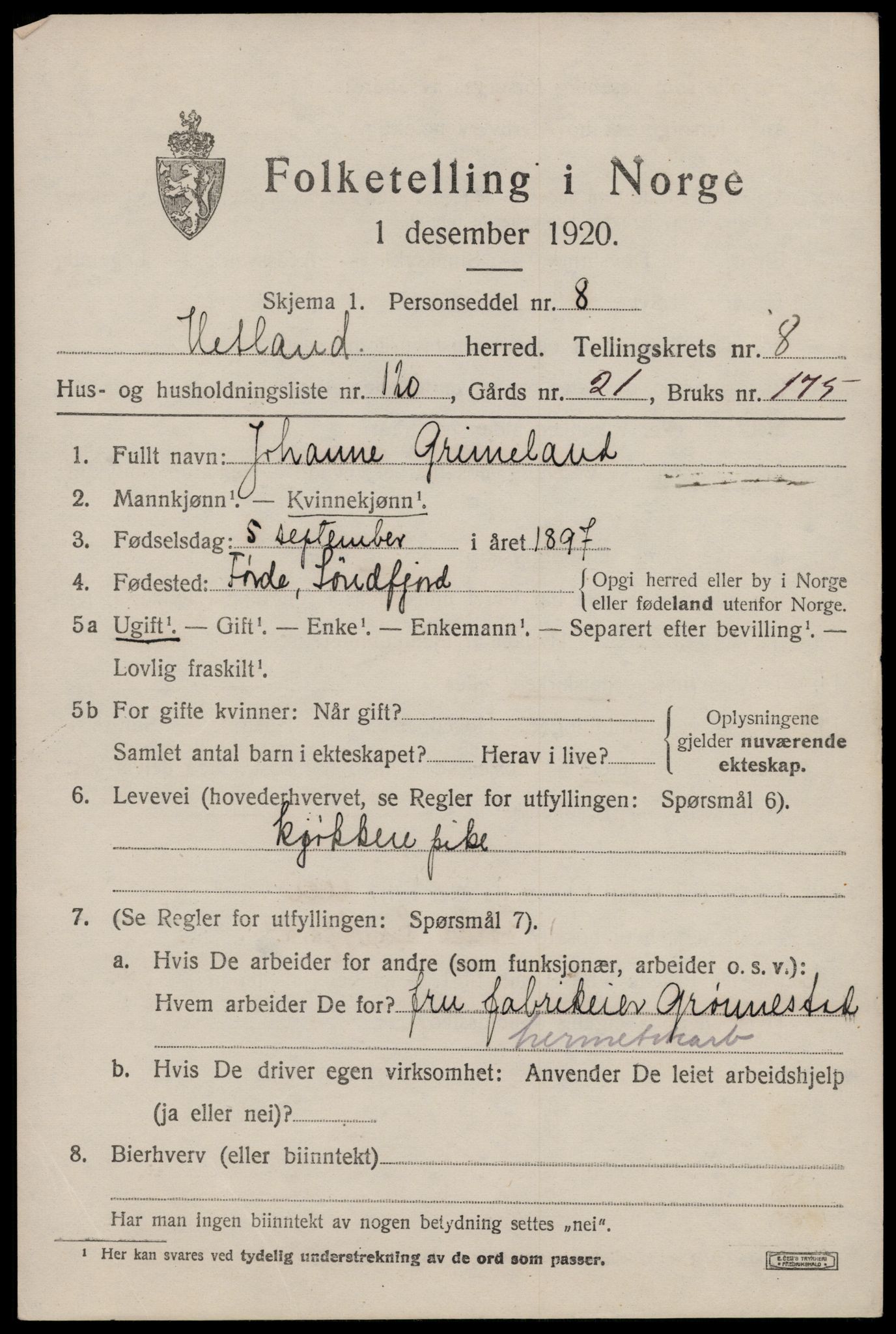 SAST, 1920 census for Hetland, 1920, p. 17715