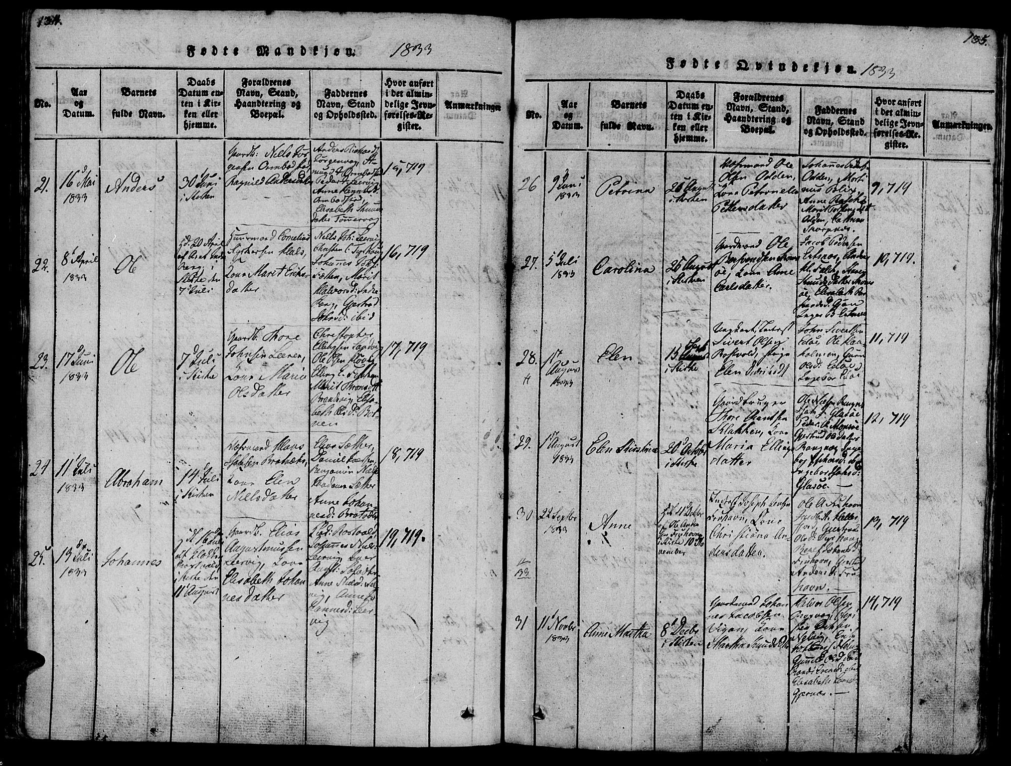 Ministerialprotokoller, klokkerbøker og fødselsregistre - Møre og Romsdal, AV/SAT-A-1454/581/L0933: Parish register (official) no. 581A03 /1, 1819-1836, p. 134-135