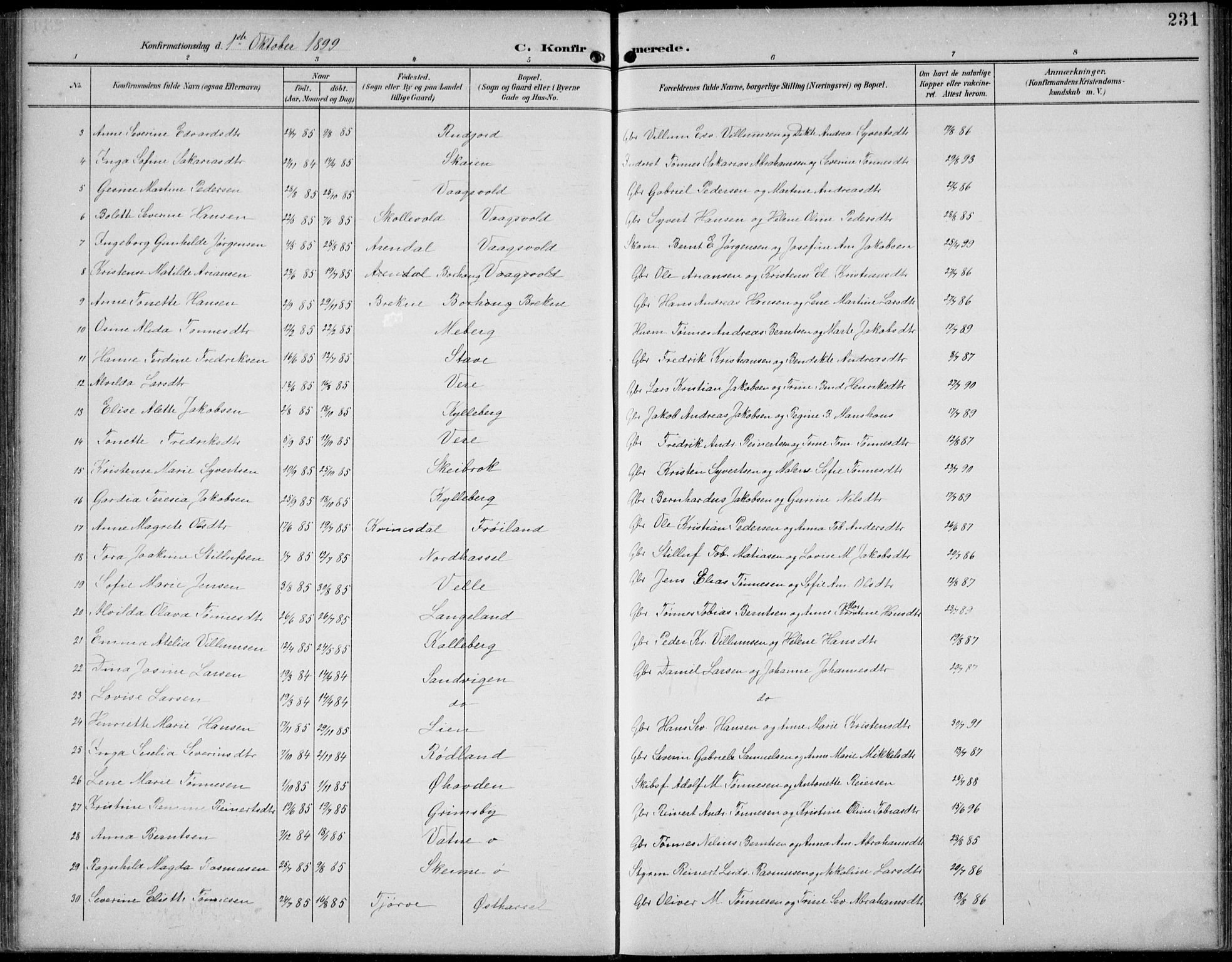 Lista sokneprestkontor, AV/SAK-1111-0027/F/Fb/L0005: Parish register (copy) no. B 5, 1892-1923, p. 231