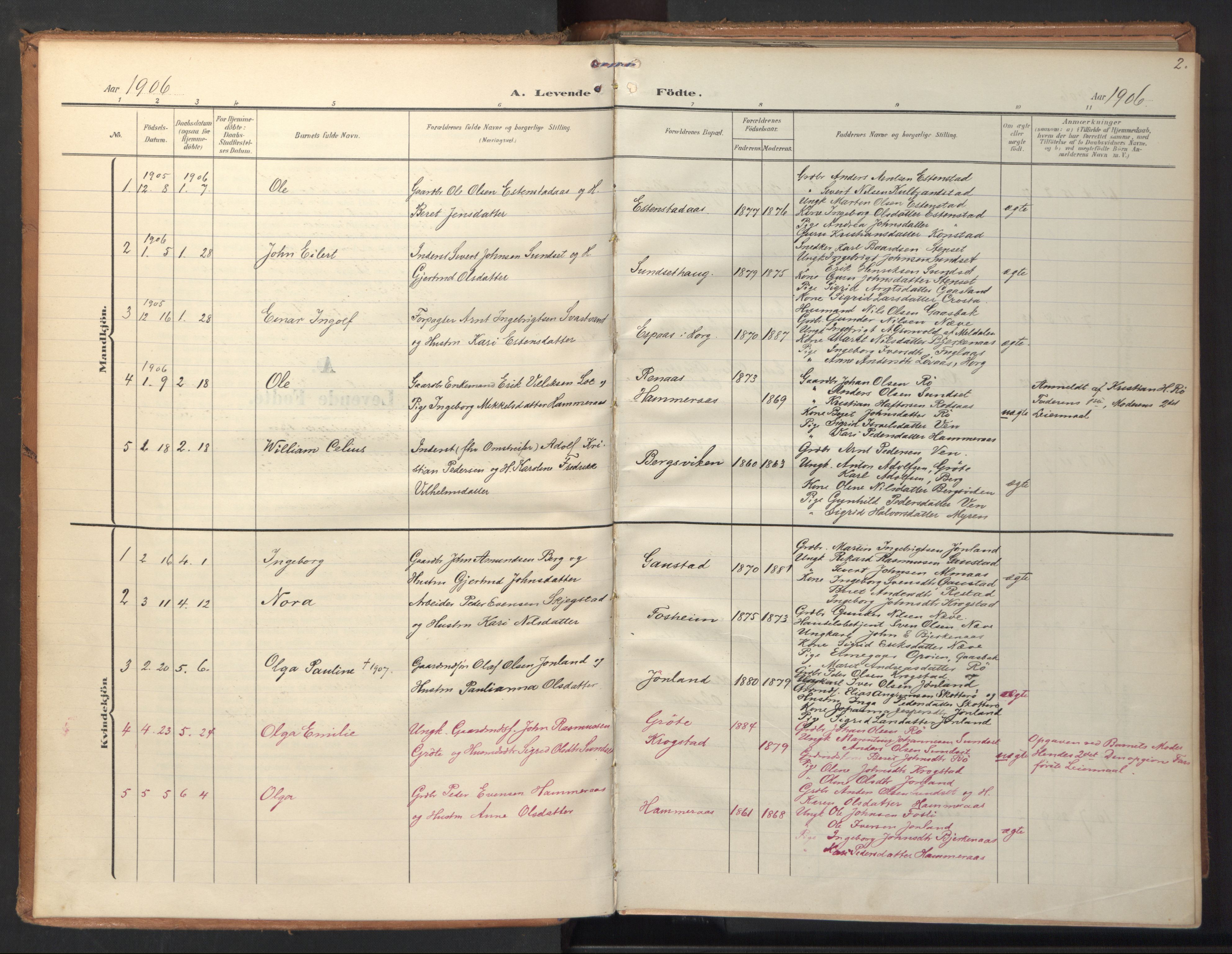 Ministerialprotokoller, klokkerbøker og fødselsregistre - Sør-Trøndelag, SAT/A-1456/694/L1128: Parish register (official) no. 694A02, 1906-1931, p. 2