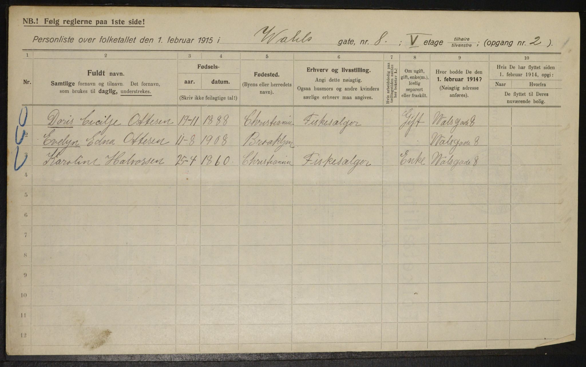 OBA, Municipal Census 1915 for Kristiania, 1915, p. 122215