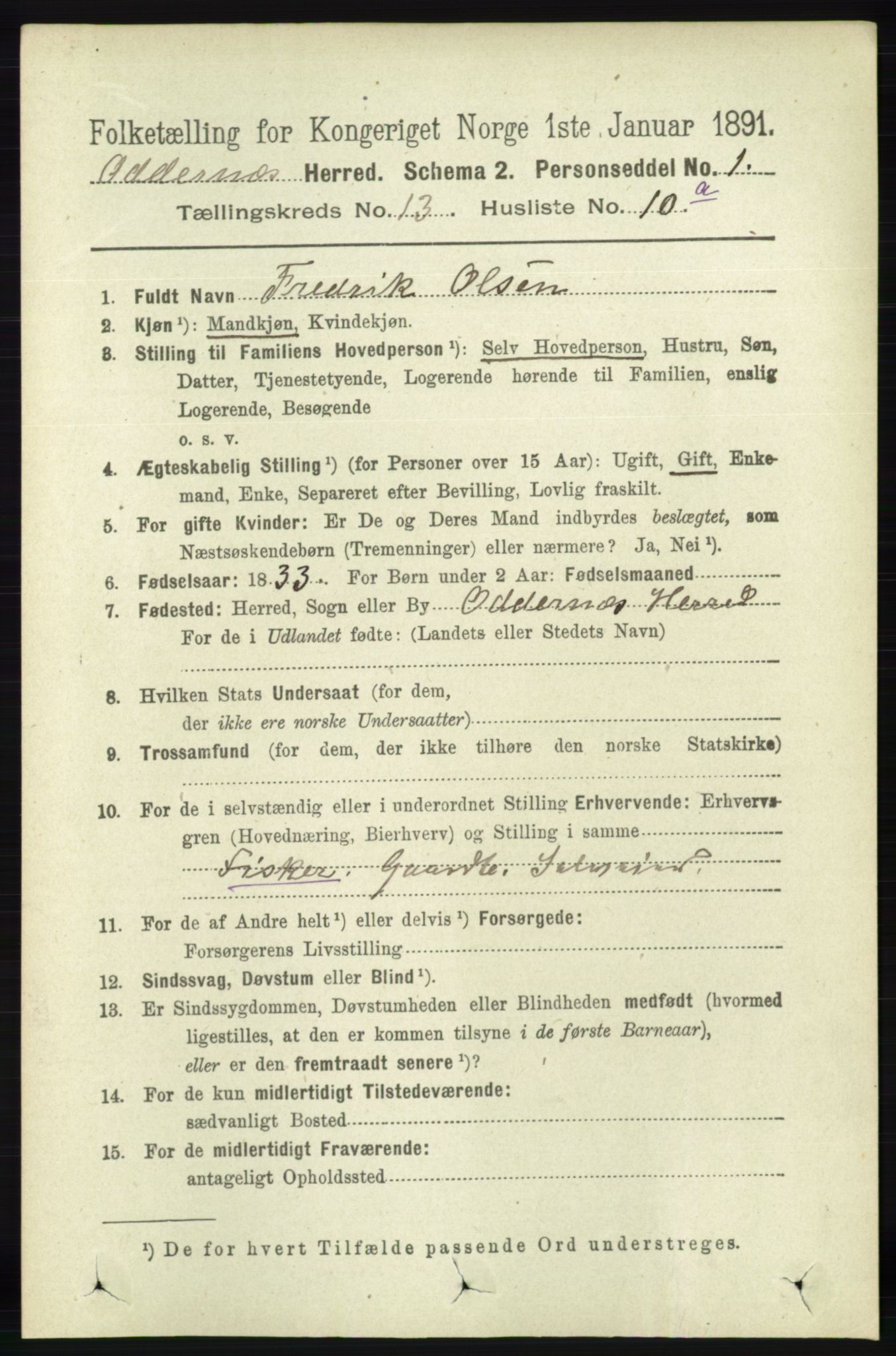 RA, 1891 census for 1012 Oddernes, 1891, p. 4698