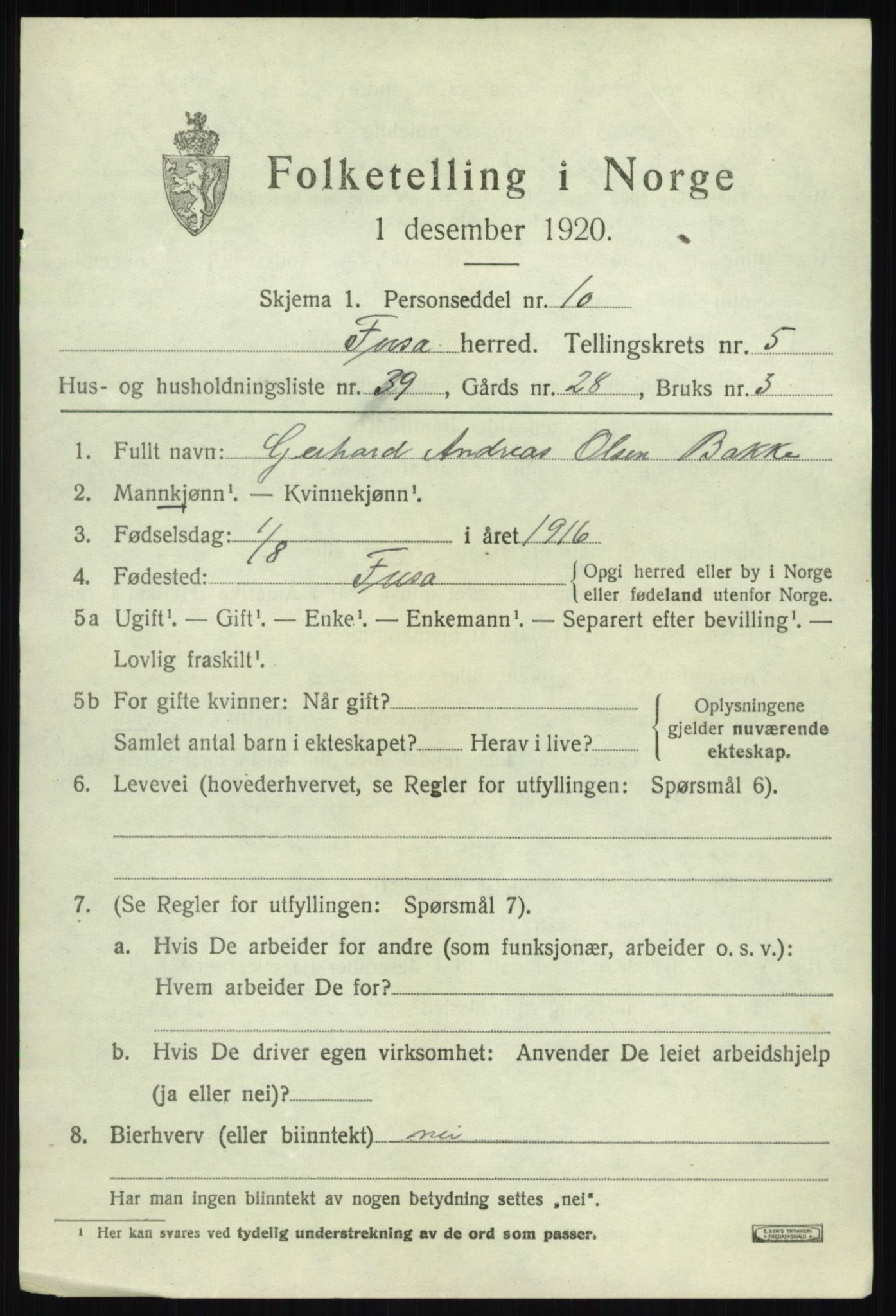 SAB, 1920 census for Fusa, 1920, p. 2455