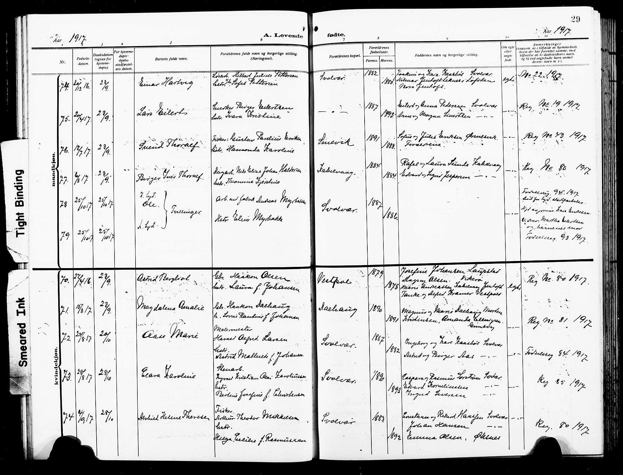 Ministerialprotokoller, klokkerbøker og fødselsregistre - Nordland, AV/SAT-A-1459/874/L1080: Parish register (copy) no. 874C09, 1915-1925, p. 29