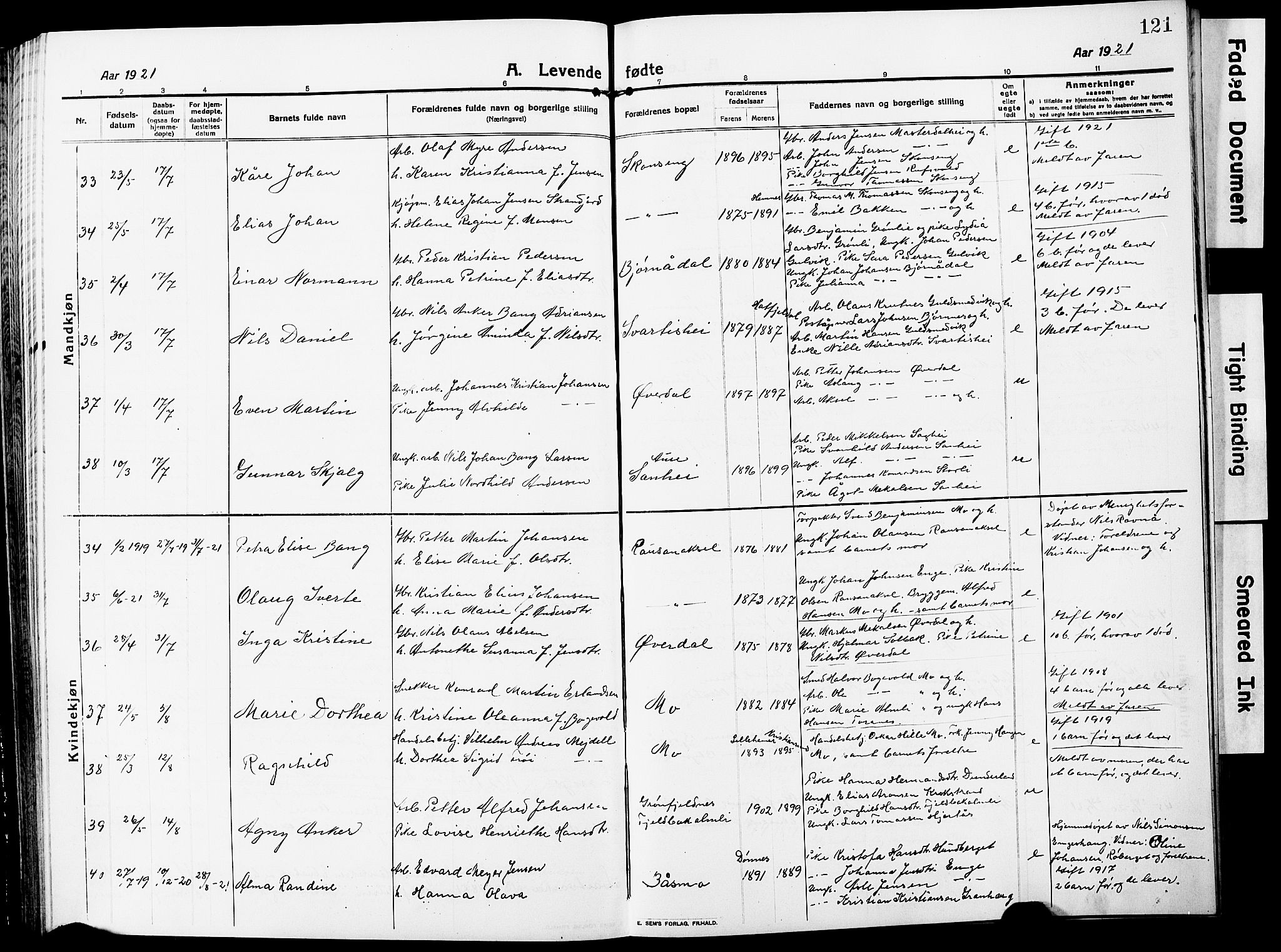 Ministerialprotokoller, klokkerbøker og fødselsregistre - Nordland, AV/SAT-A-1459/827/L0423: Parish register (copy) no. 827C12, 1912-1930, p. 121