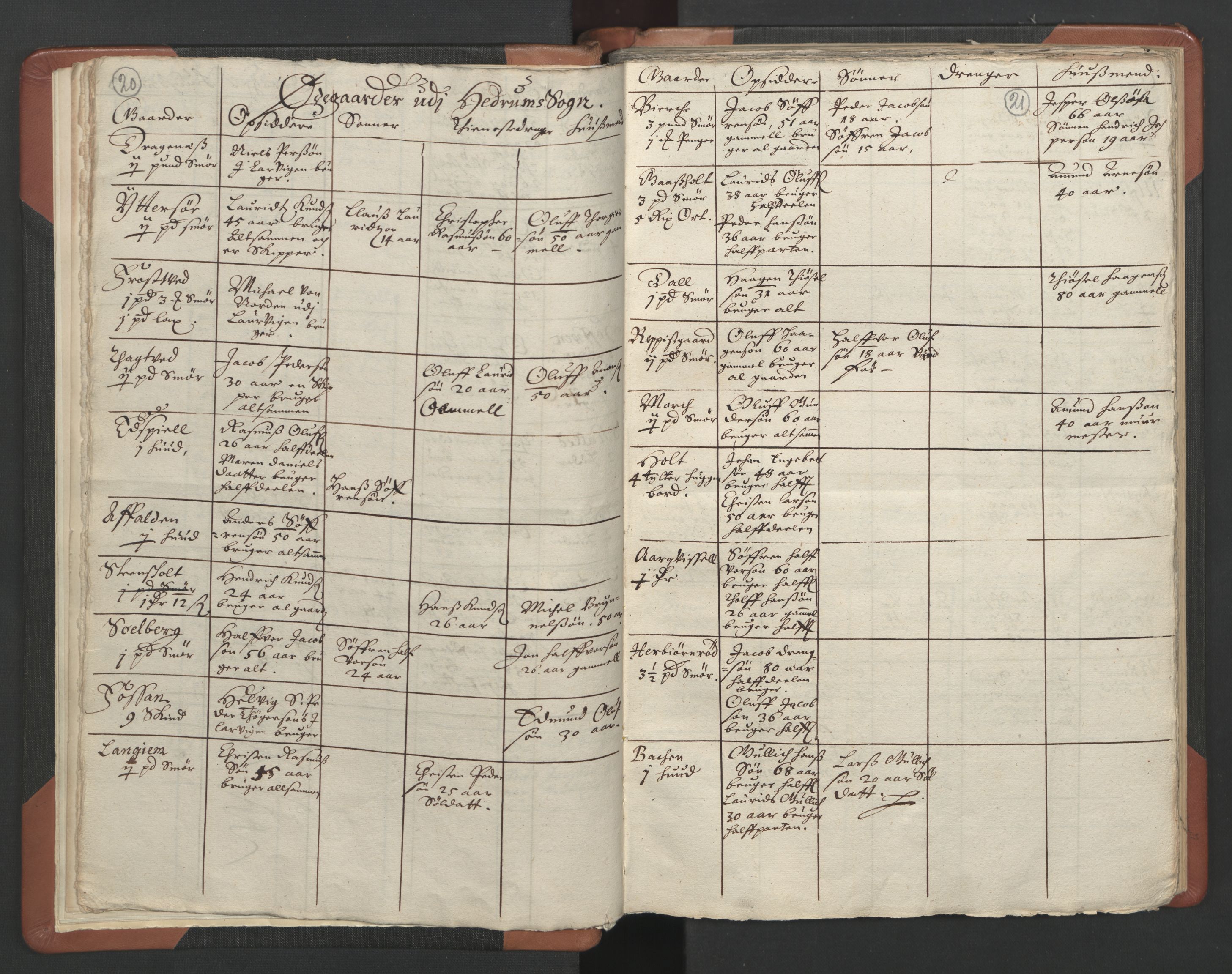 RA, Vicar's Census 1664-1666, no. 11: Brunlanes deanery, 1664-1666, p. 20-21