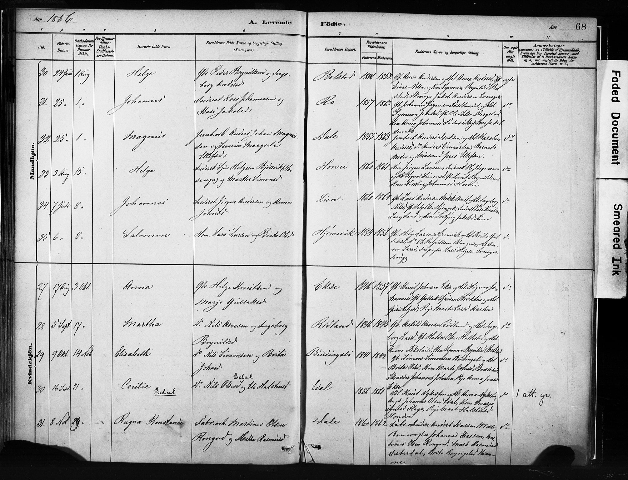 Evanger sokneprestembete, AV/SAB-A-99924: Parish register (official) no. A 1, 1877-1899, p. 68