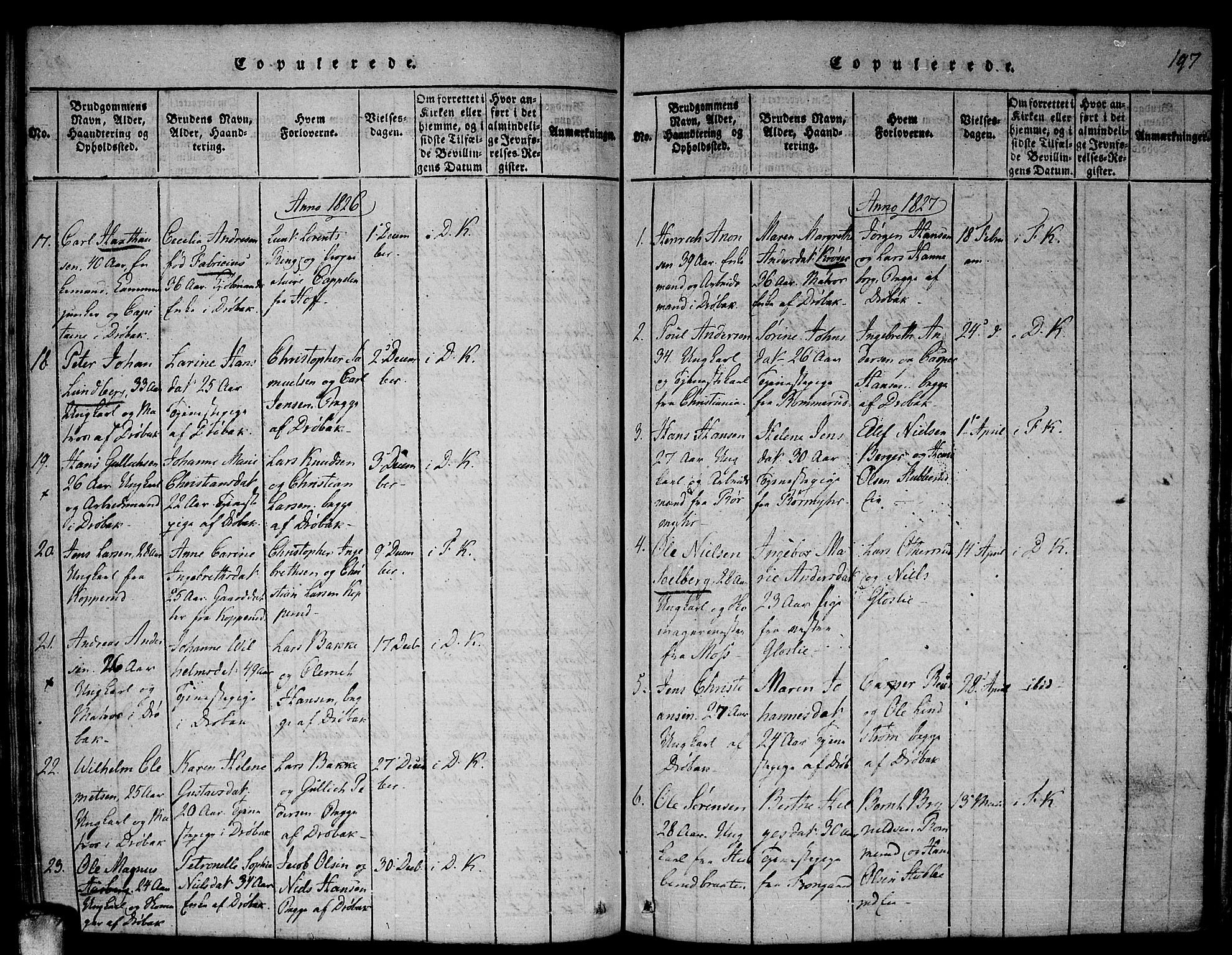 Drøbak prestekontor Kirkebøker, AV/SAO-A-10142a/F/Fa/L0001: Parish register (official) no. I 1, 1816-1842, p. 197