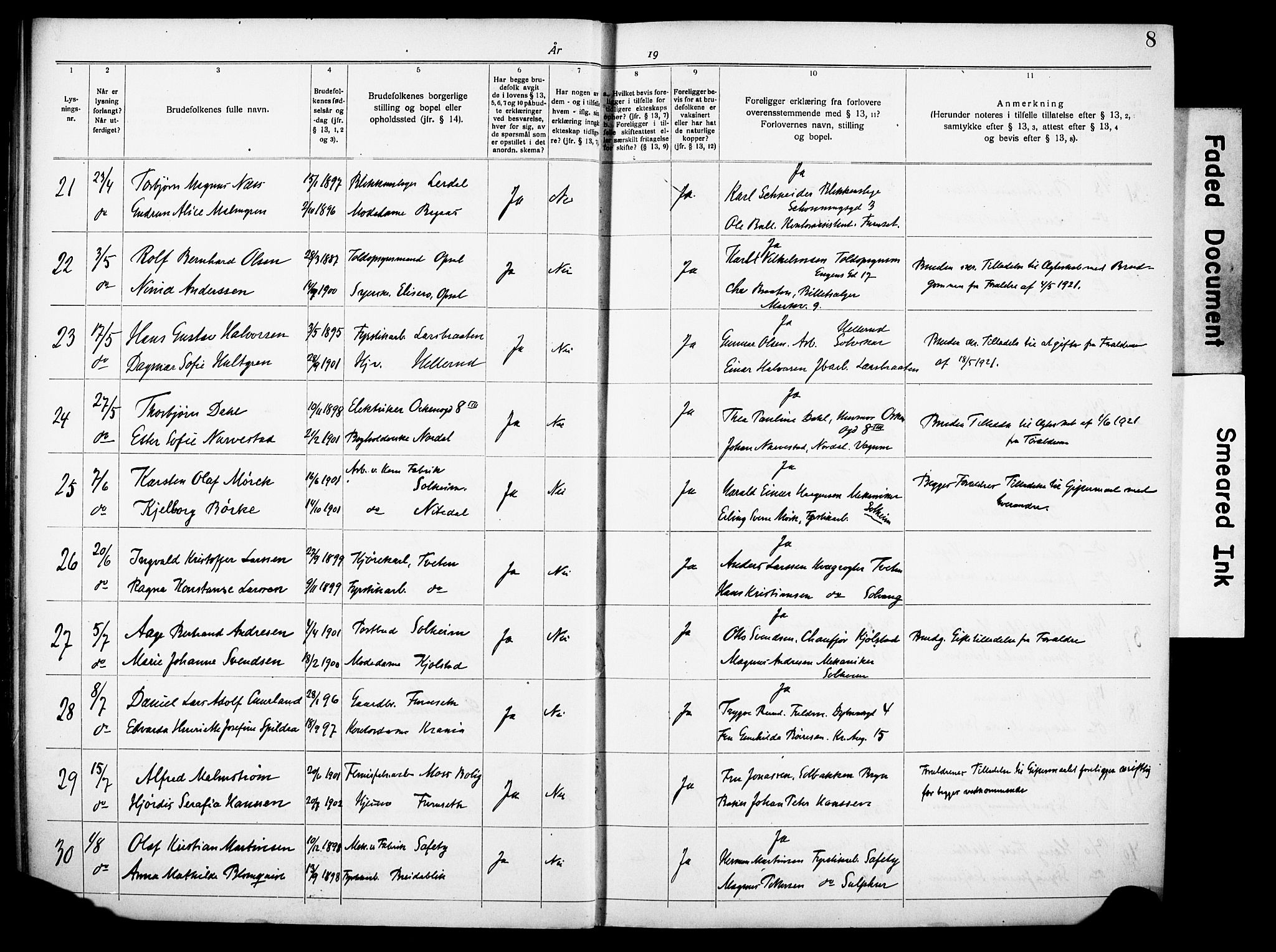 Østre Aker prestekontor Kirkebøker, AV/SAO-A-10840/H/Ha/L0007: Banns register no. I 7, 1919-1933, p. 8