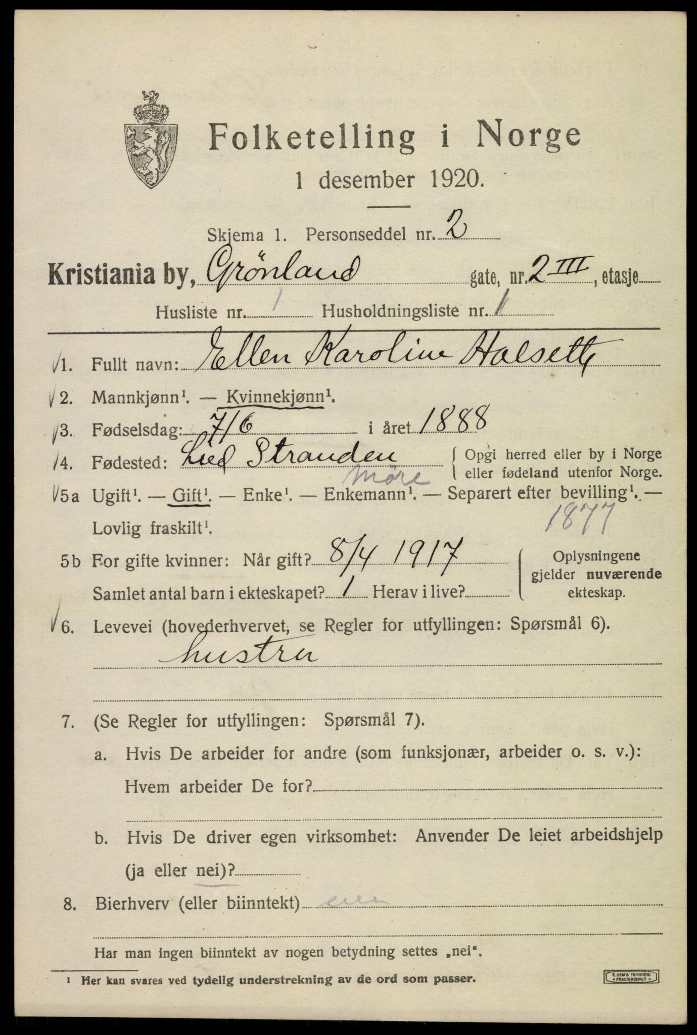 SAO, 1920 census for Kristiania, 1920, p. 254593