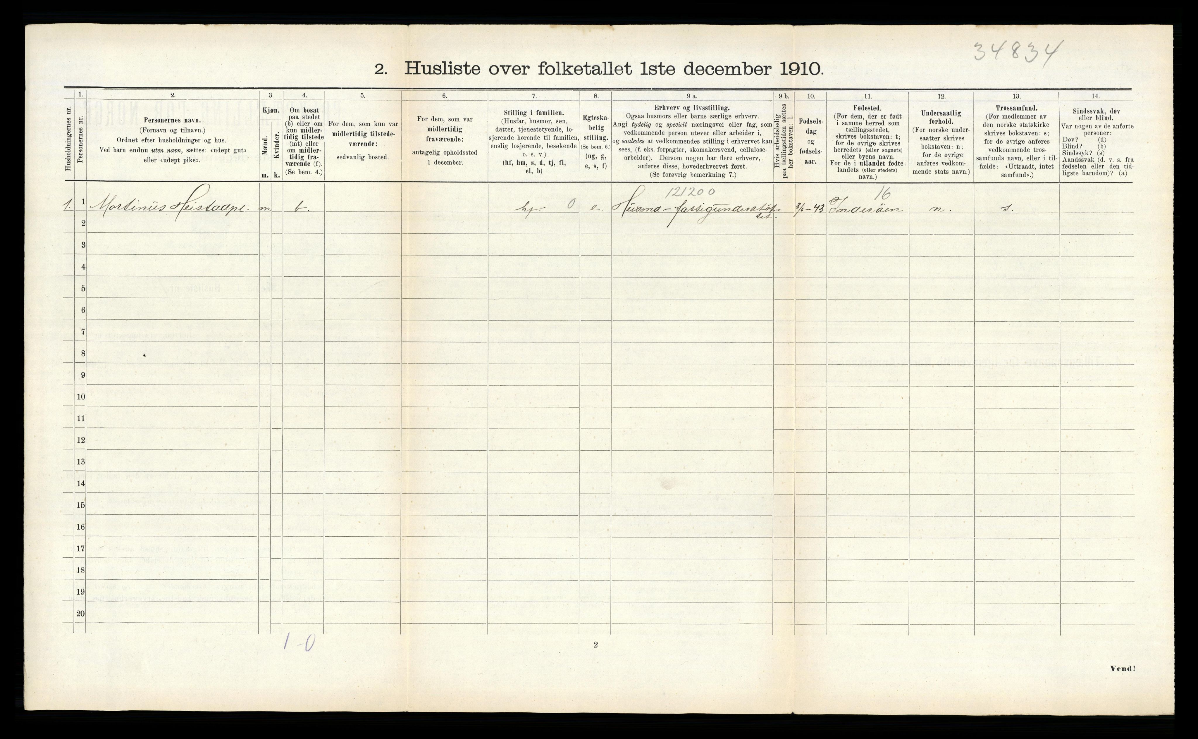 RA, 1910 census for Sparbu, 1910, p. 307