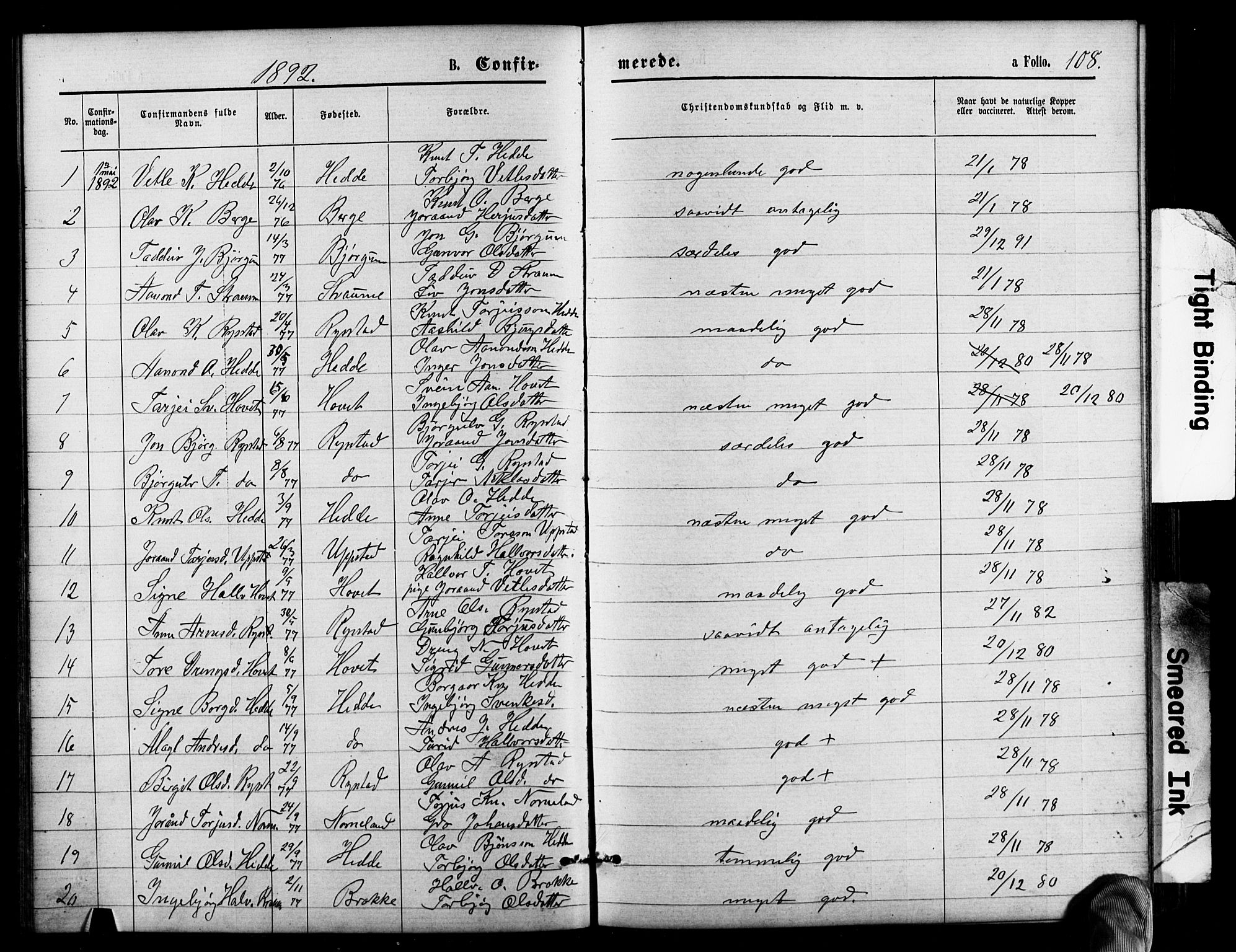 Valle sokneprestkontor, SAK/1111-0044/F/Fb/Fbb/L0002: Parish register (copy) no. B 2, 1875-1921, p. 108