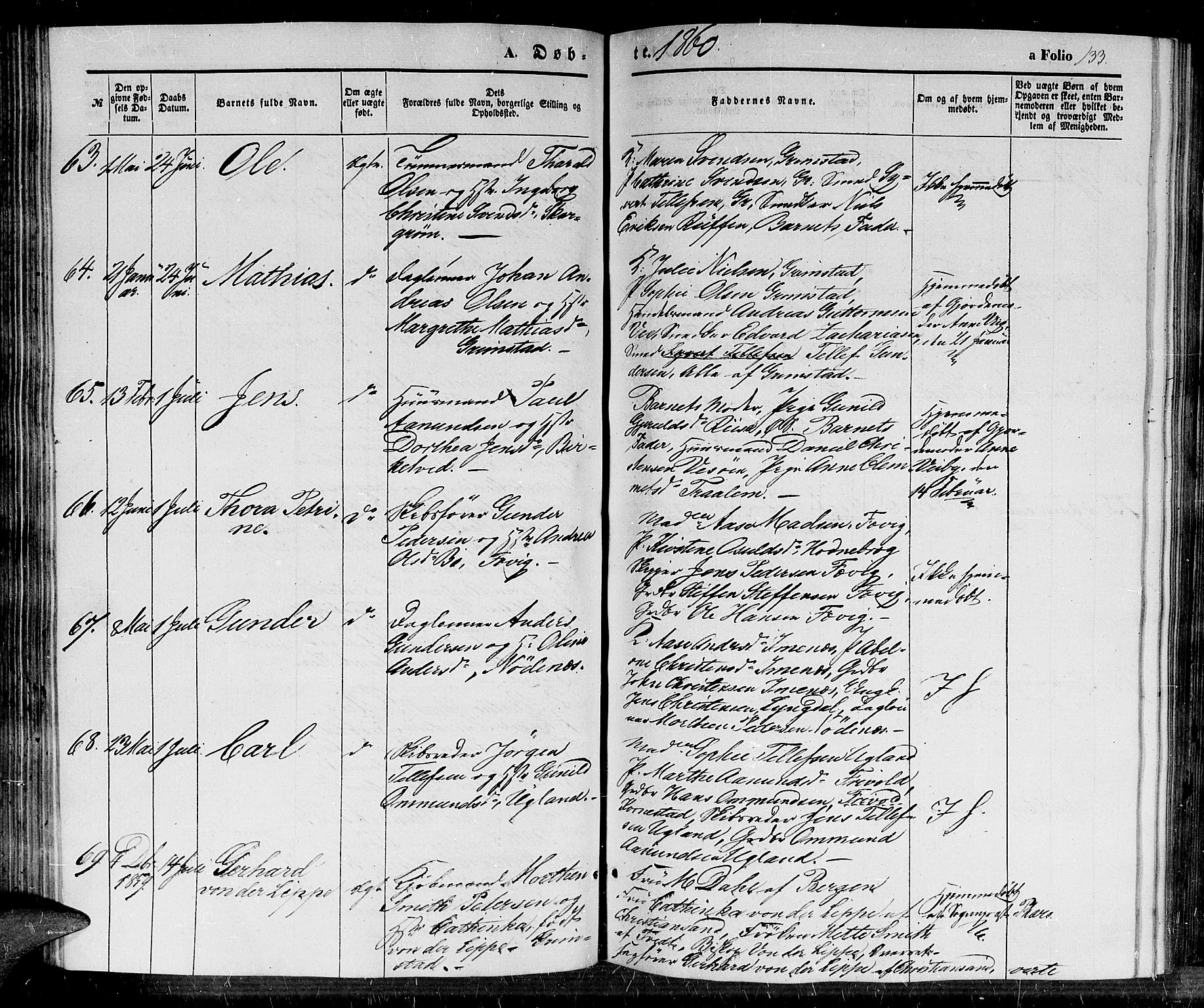 Fjære sokneprestkontor, SAK/1111-0011/F/Fb/L0008: Parish register (copy) no. B 8, 1854-1867, p. 133