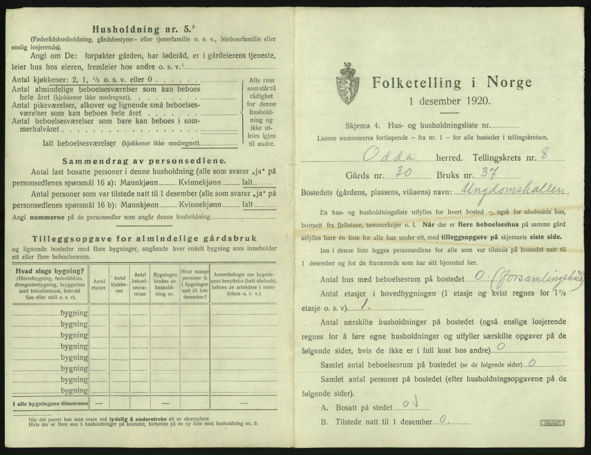 SAB, 1920 census for Odda, 1920, p. 714