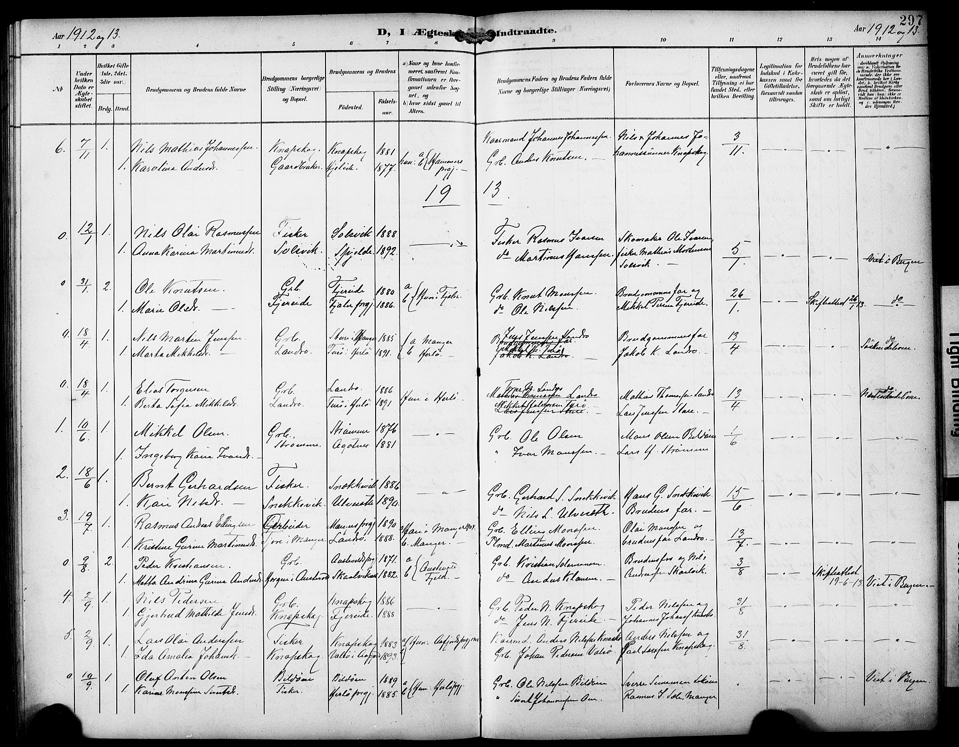 Fjell sokneprestembete, SAB/A-75301/H/Hab: Parish register (copy) no. A 5, 1899-1918, p. 297