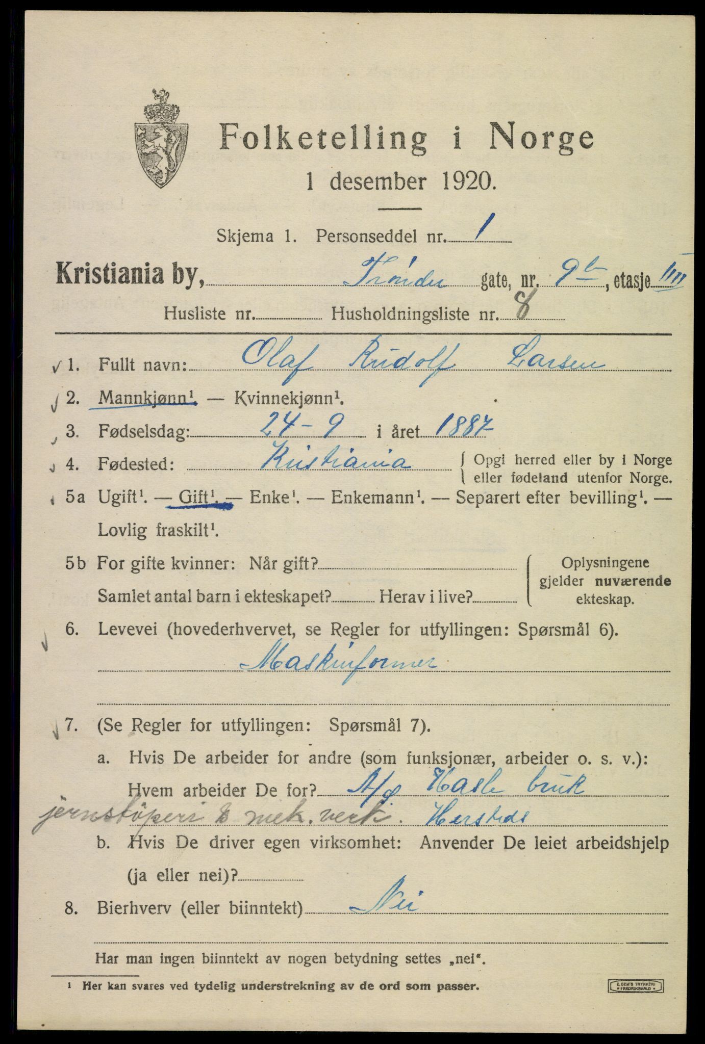 SAO, 1920 census for Kristiania, 1920, p. 604179