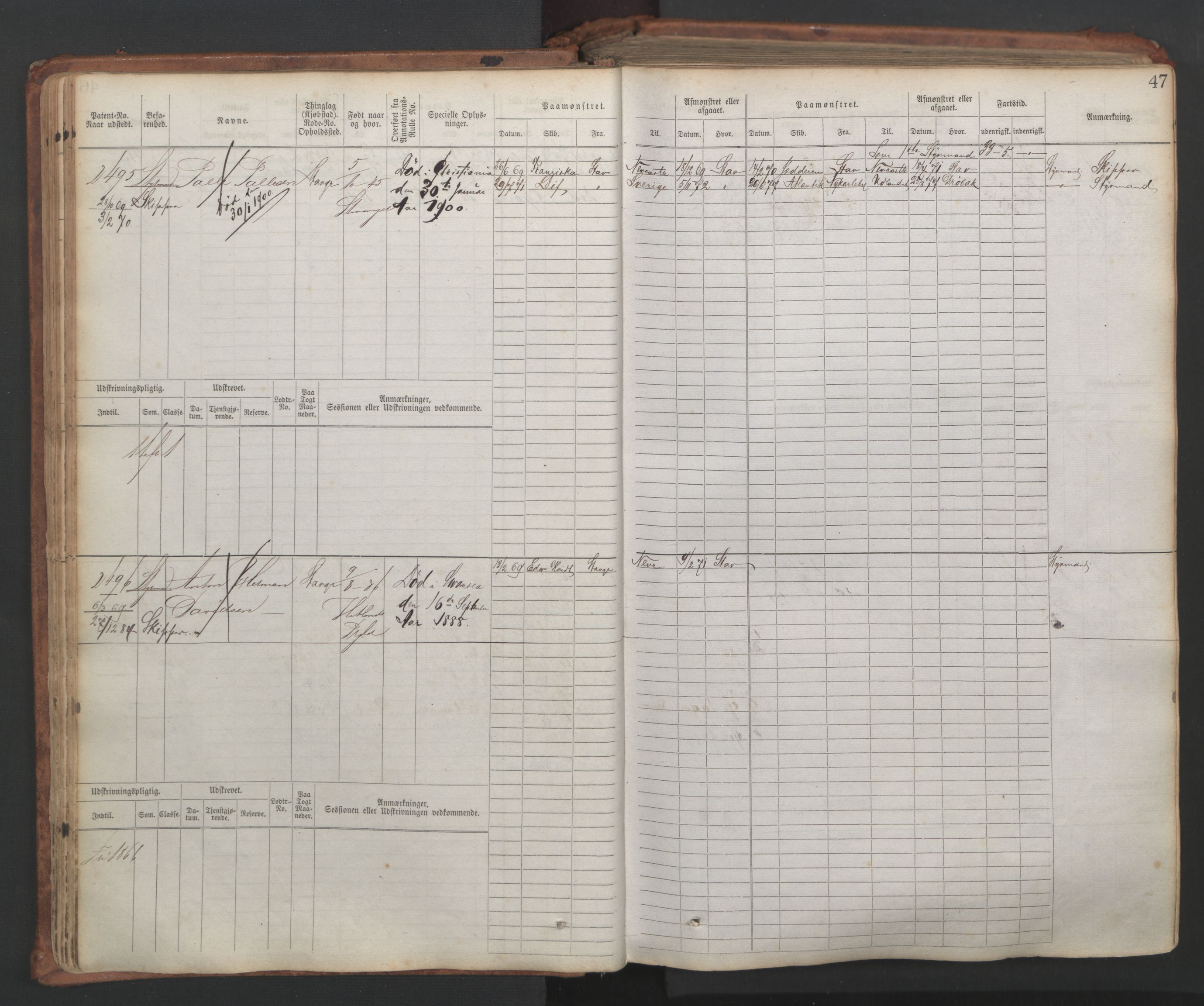 Stavanger sjømannskontor, AV/SAST-A-102006/F/Fb/Fbb/L0007: Sjøfartshovedrulle, patentnr. 2403-3604, 1869-1880, p. 52