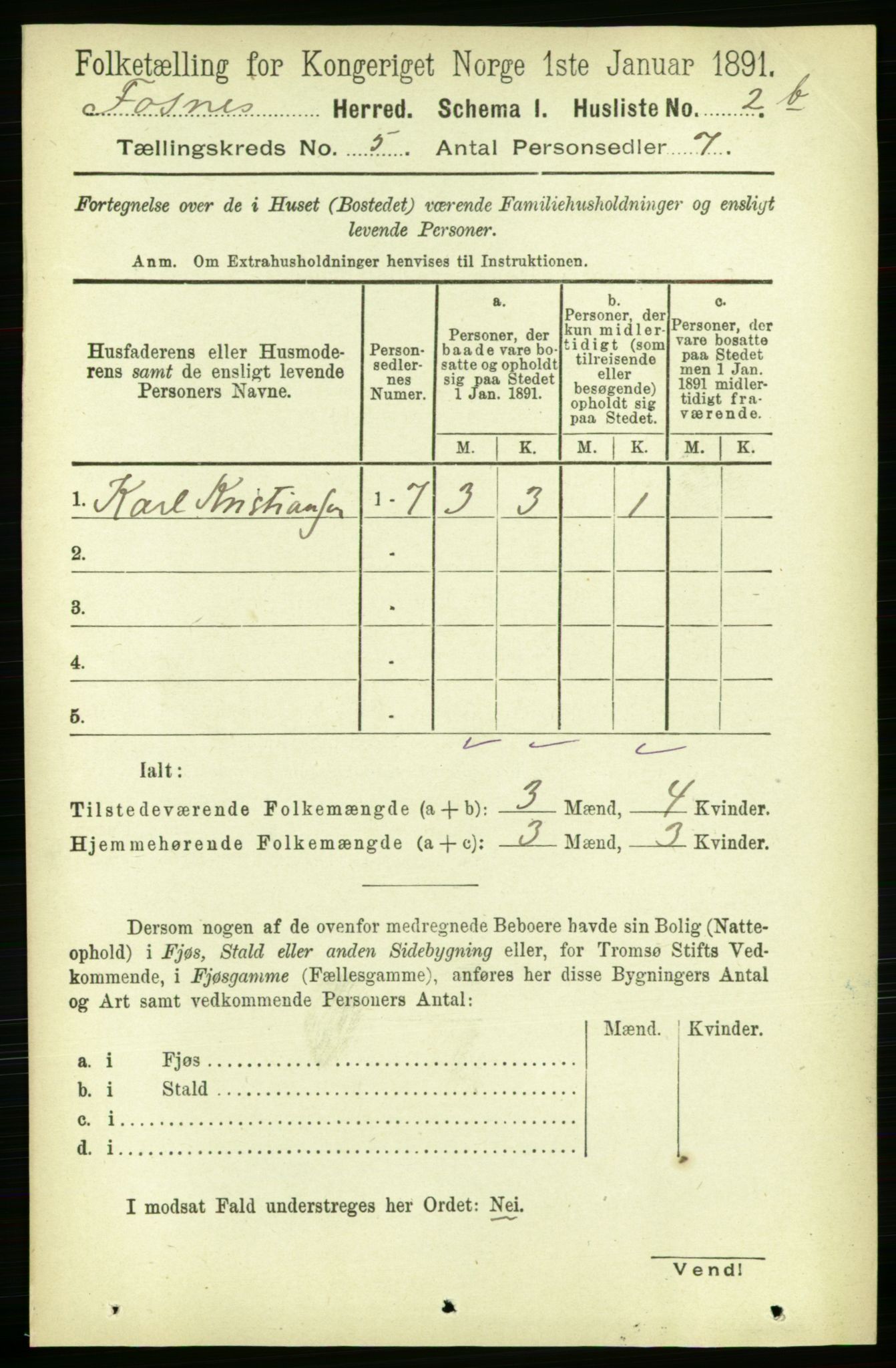 RA, 1891 census for 1748 Fosnes, 1891, p. 2660