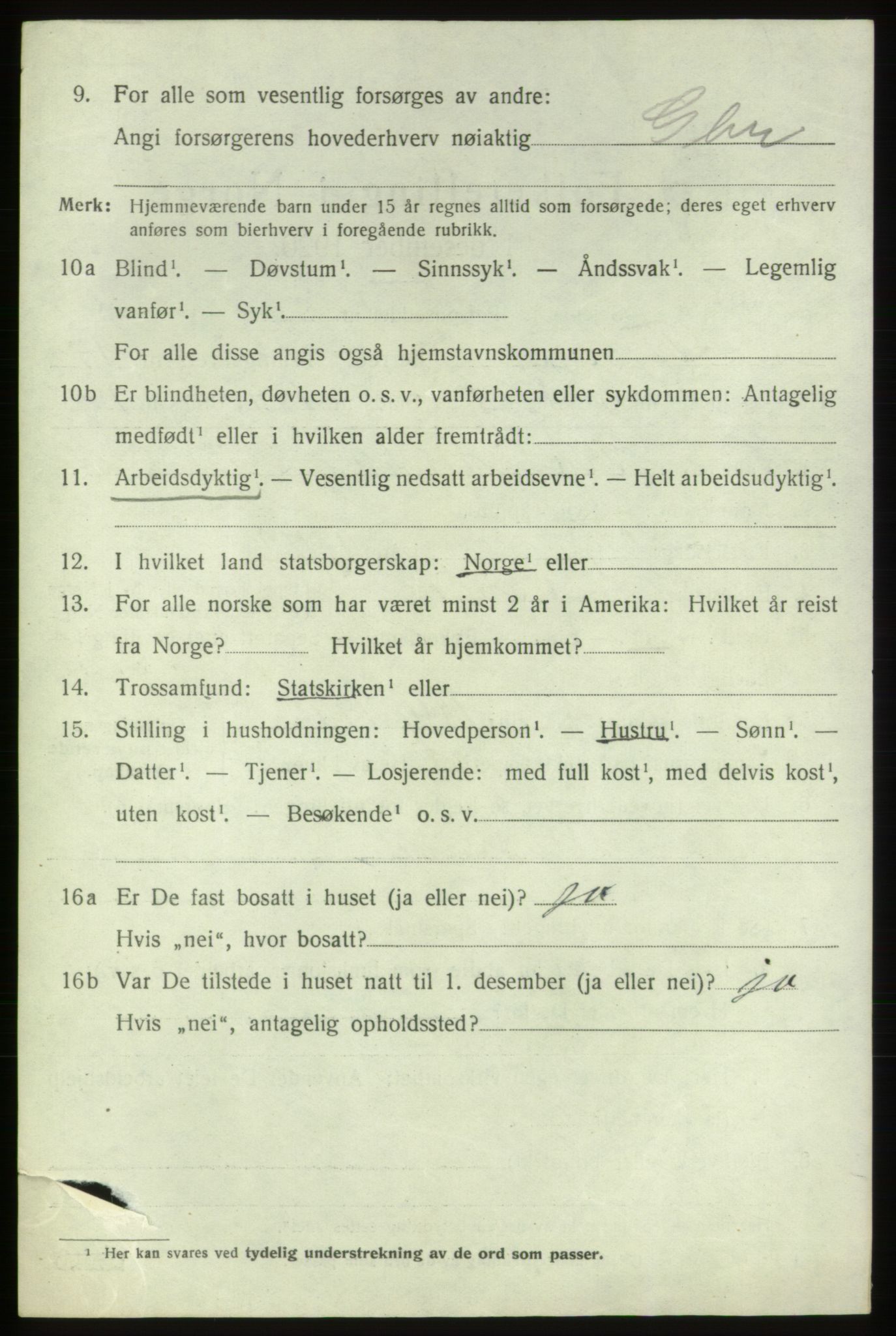 SAB, 1920 census for Tysnes, 1920, p. 9941