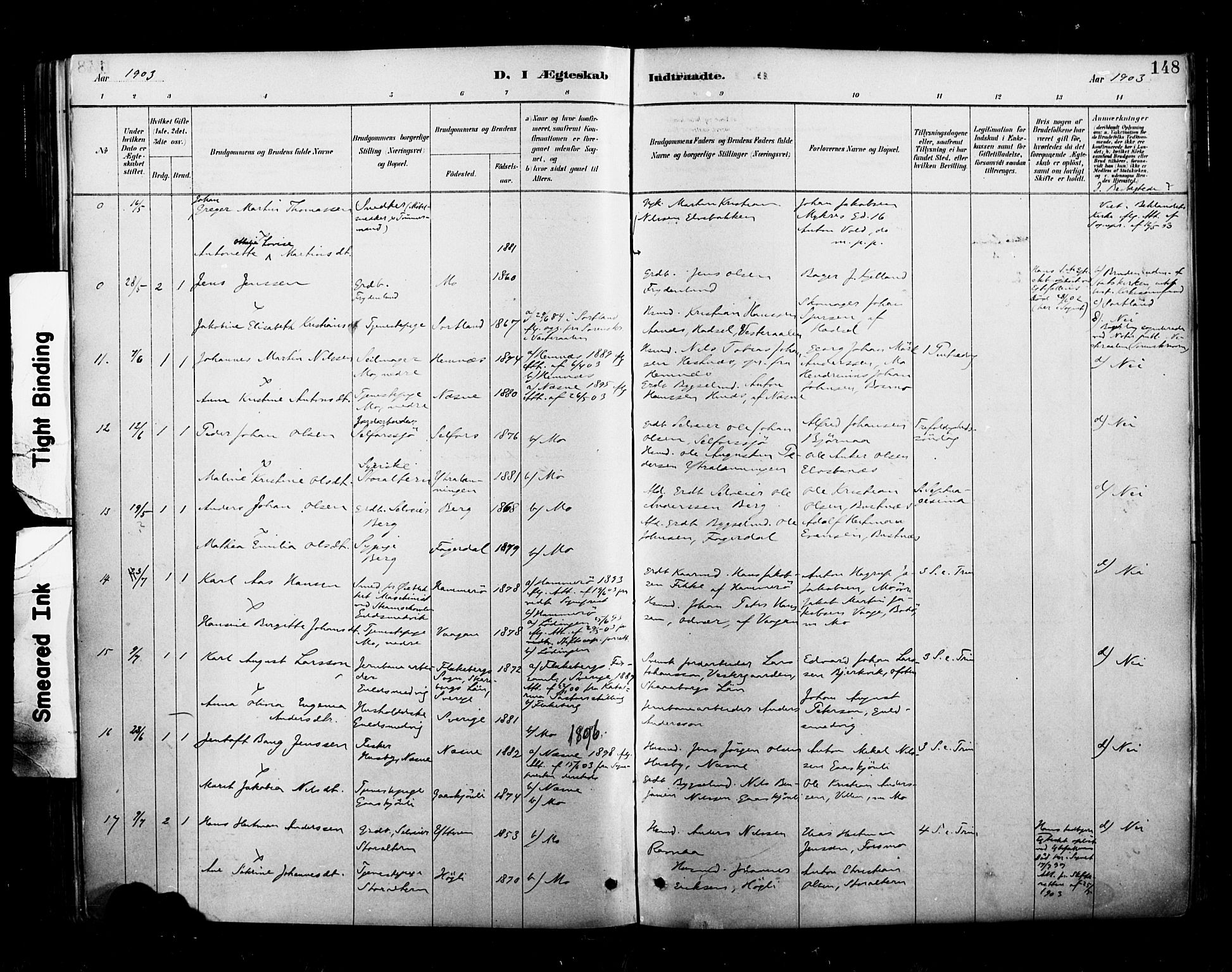 Ministerialprotokoller, klokkerbøker og fødselsregistre - Nordland, AV/SAT-A-1459/827/L0401: Parish register (official) no. 827A13, 1887-1905, p. 148