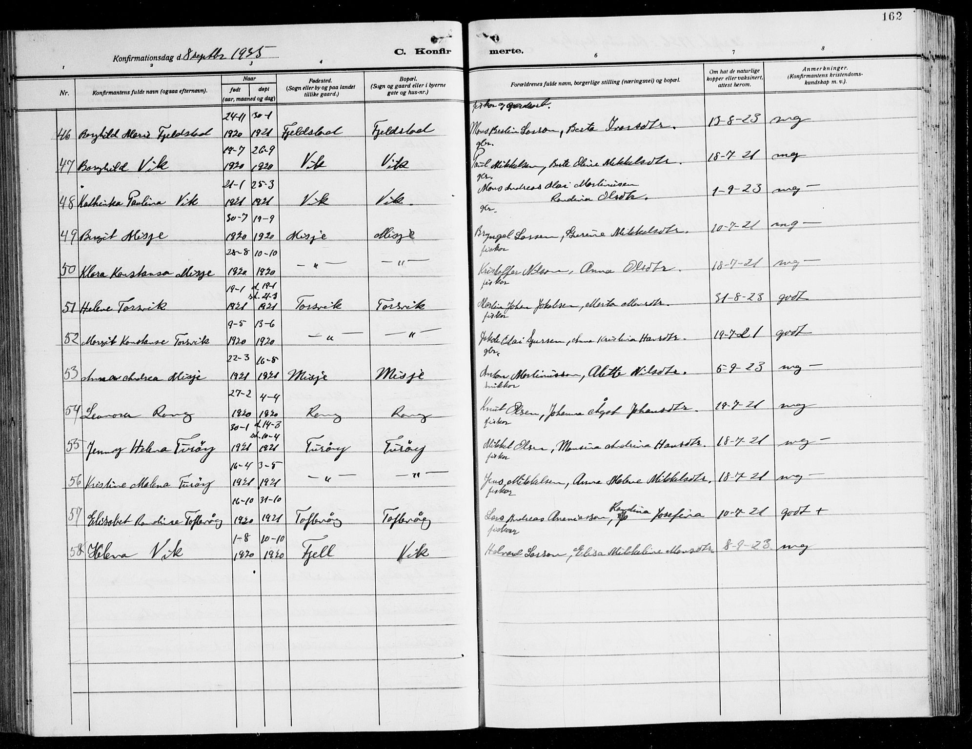 Herdla Sokneprestembete, AV/SAB-A-75701/H/Hab: Parish register (copy) no. C 3, 1926-1940, p. 162