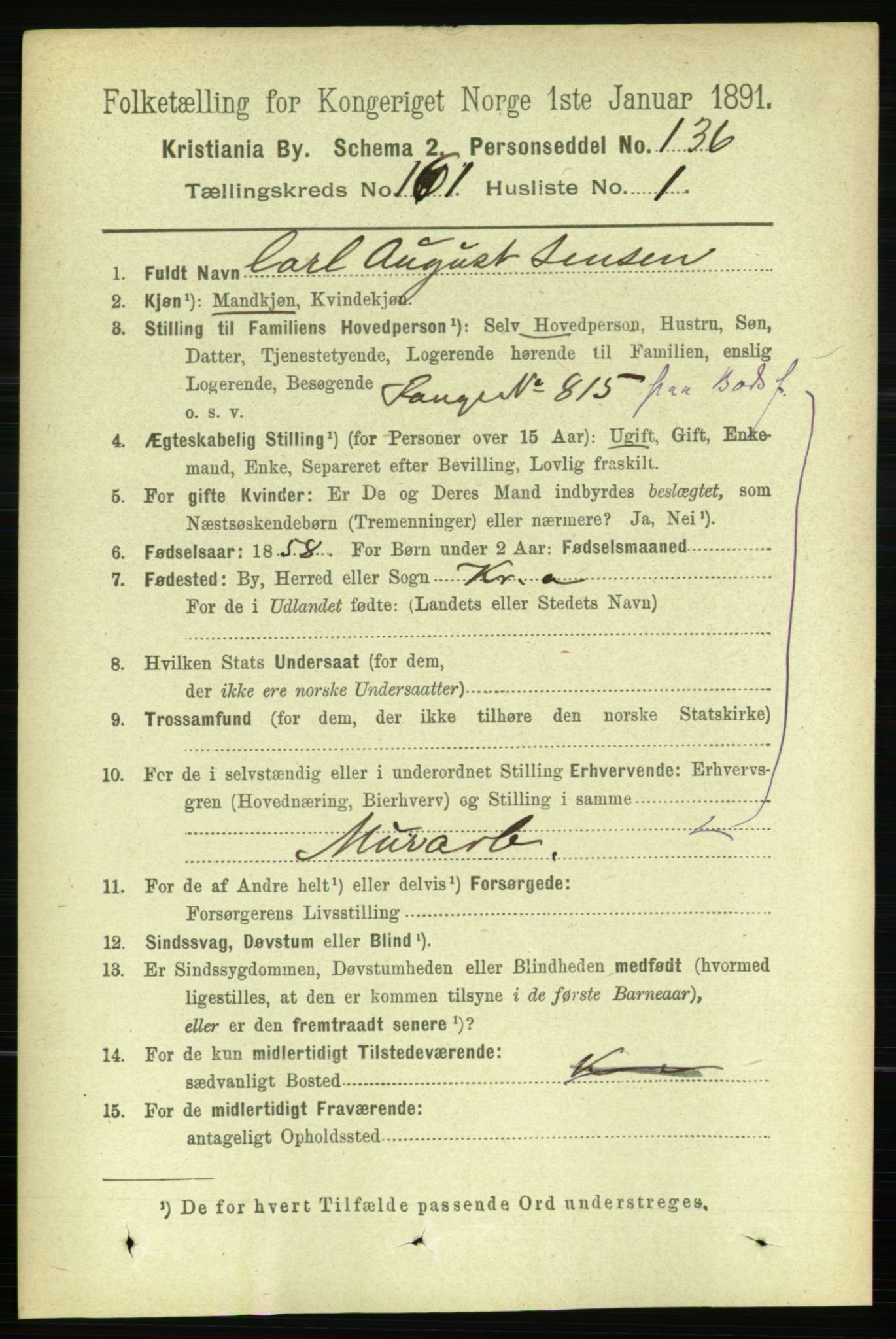 RA, 1891 census for 0301 Kristiania, 1891, p. 91554