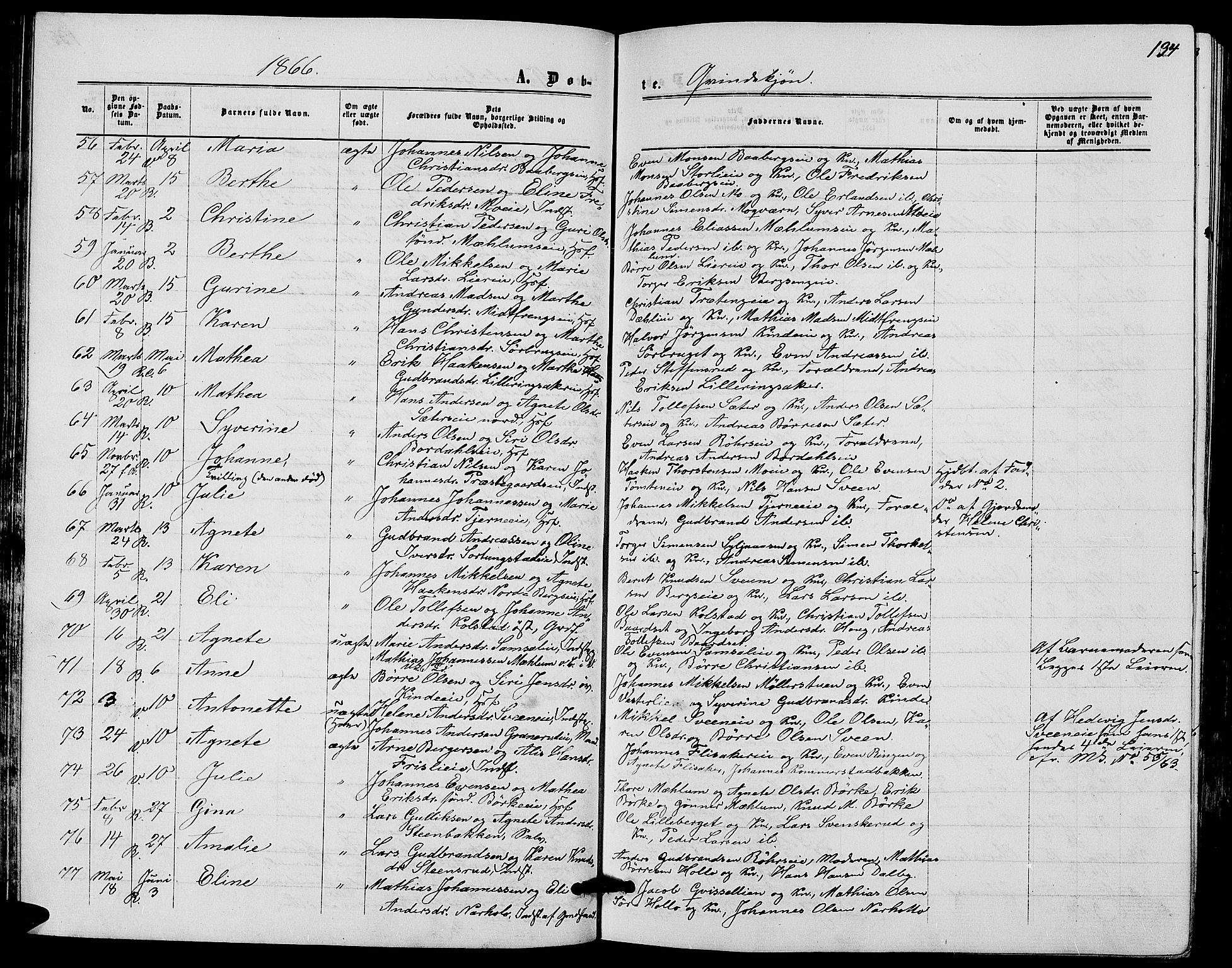 Ringsaker prestekontor, SAH/PREST-014/L/La/L0007: Parish register (copy) no. 7, 1861-1869, p. 134