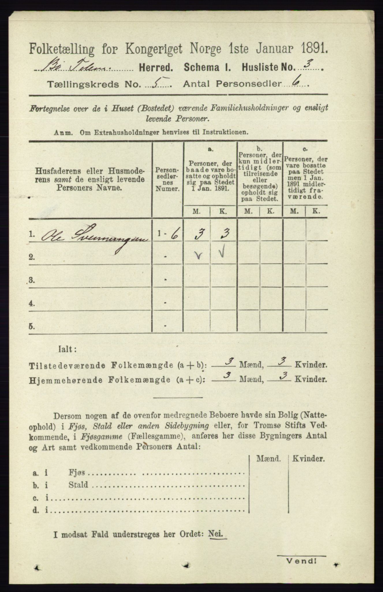 RA, 1891 census for 0821 Bø, 1891, p. 1336